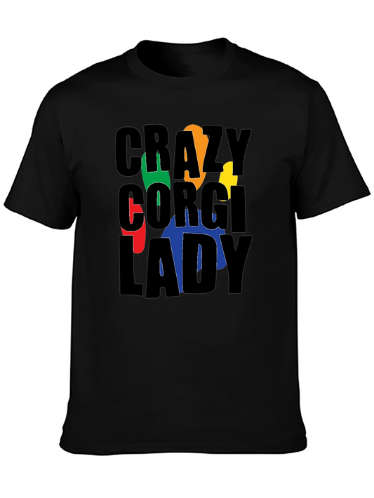 Crazy Corgi Lady Black T-Shirt