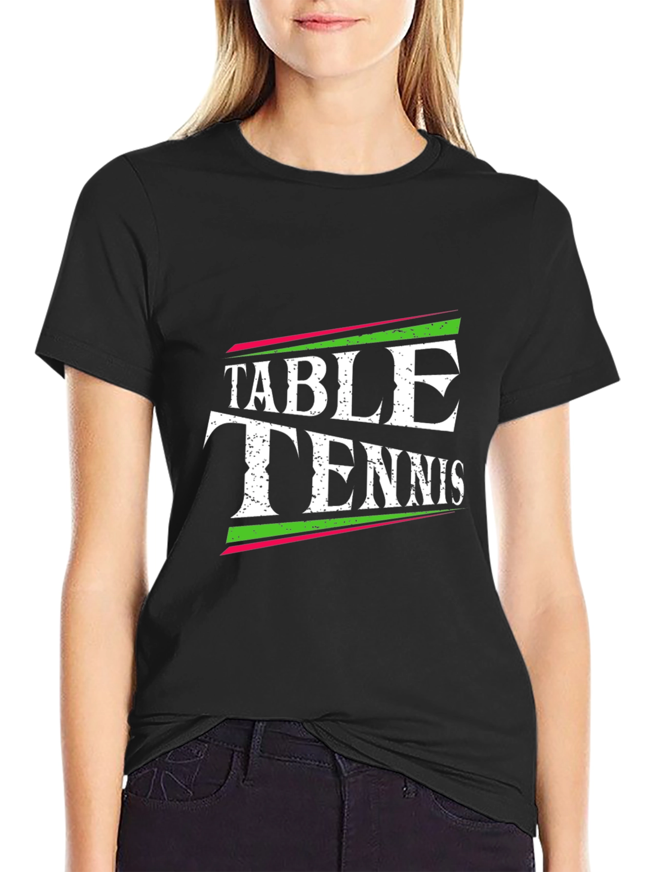 Table Tennis Graphic Tee - Black Cotton T-Shirt