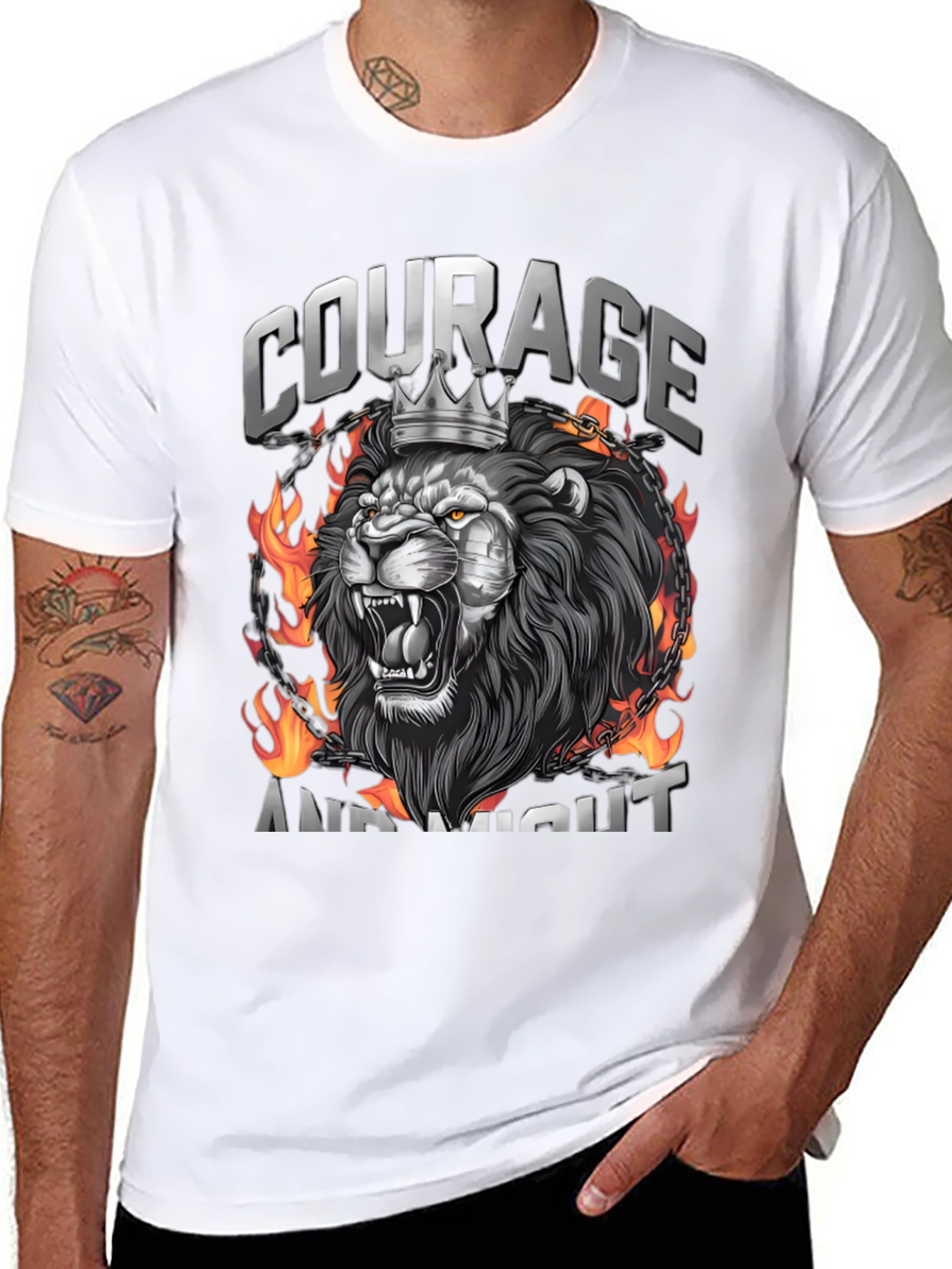 Courage and Might Lion Graphic Tee - Black