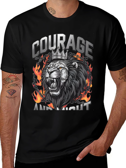 Courage and Might Lion Graphic Tee - Black