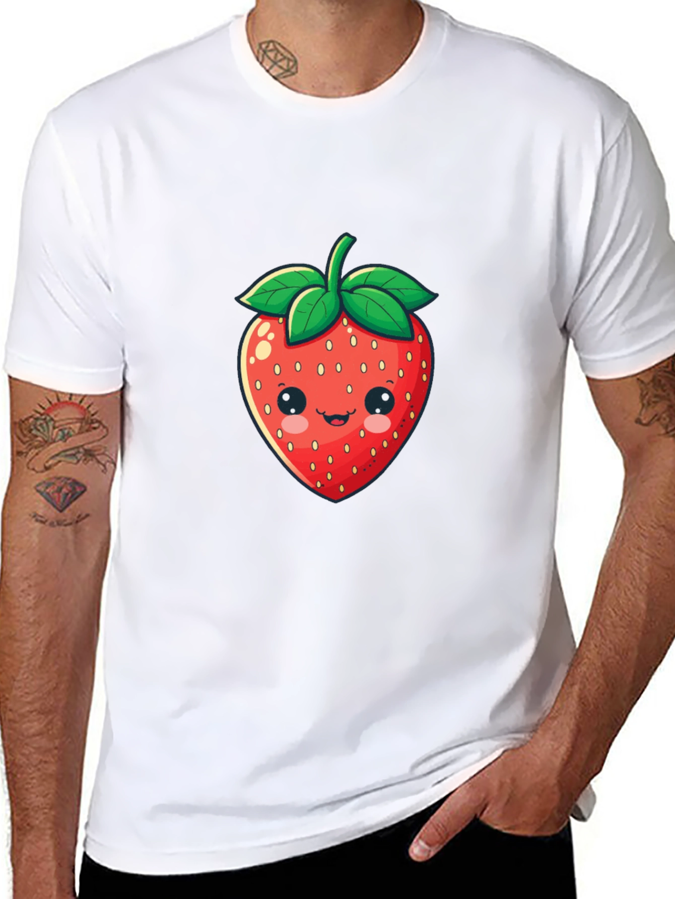 Cute Strawberry Graphic Print Black T-Shirt
