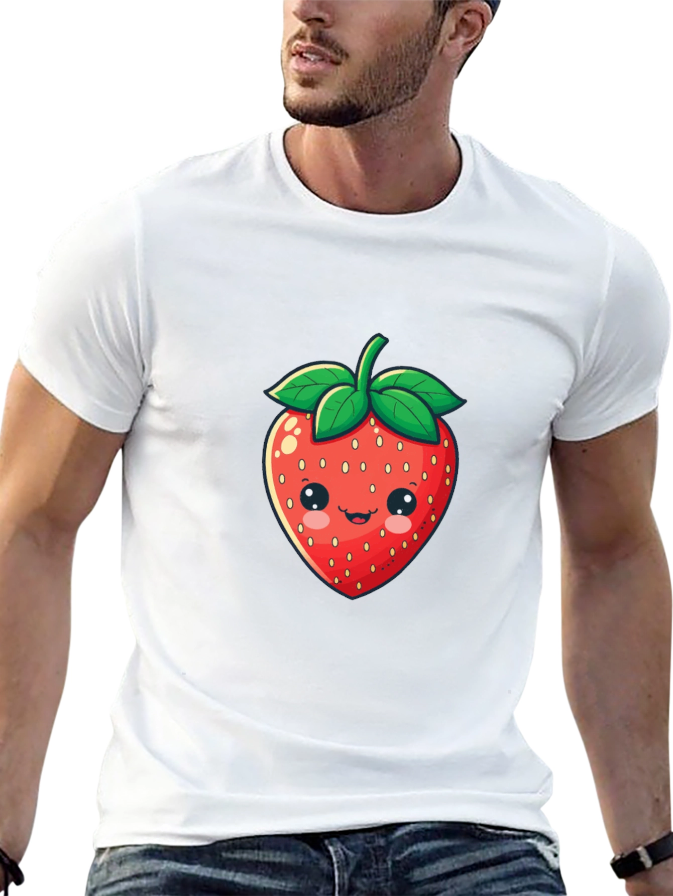 Cute Strawberry Graphic Print Black T-Shirt