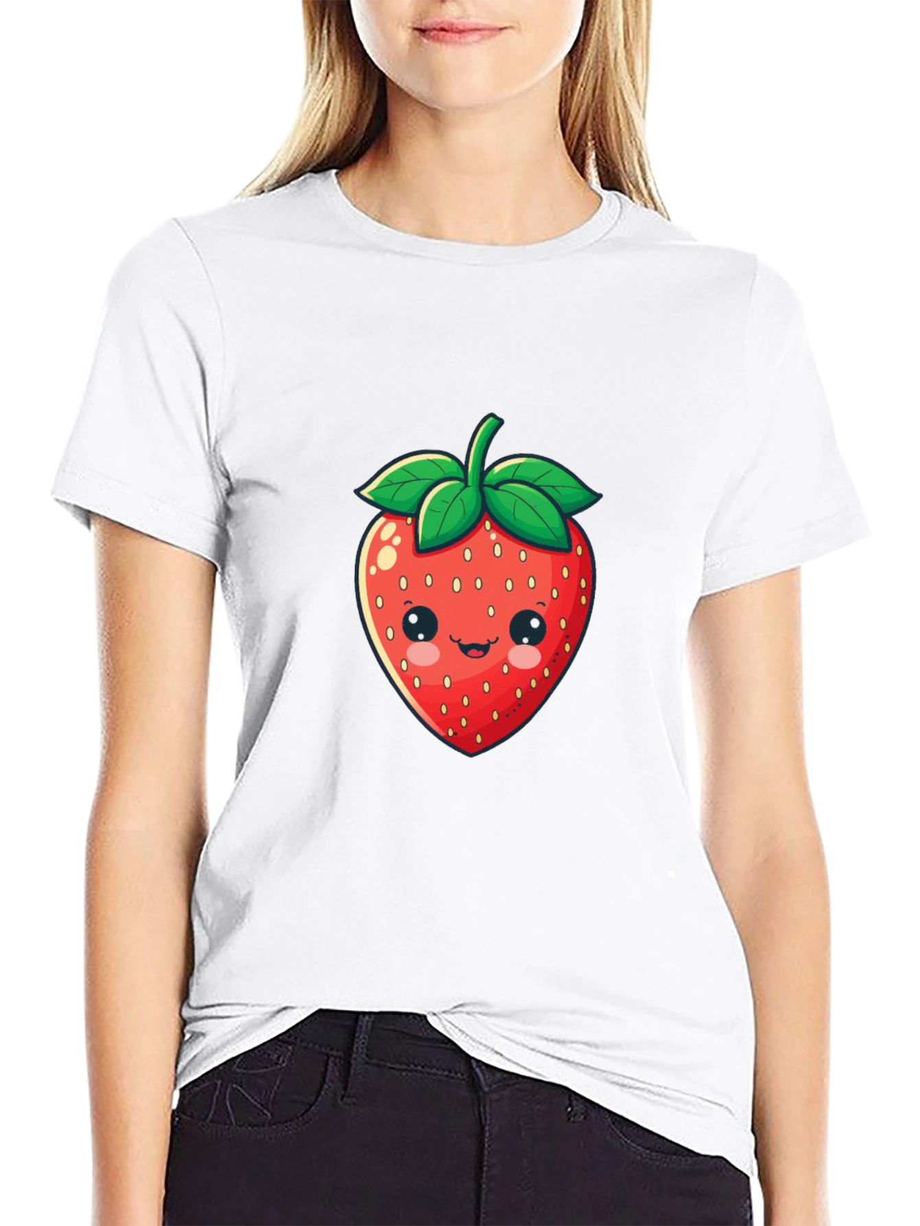 Cute Strawberry Graphic Print Black T-Shirt