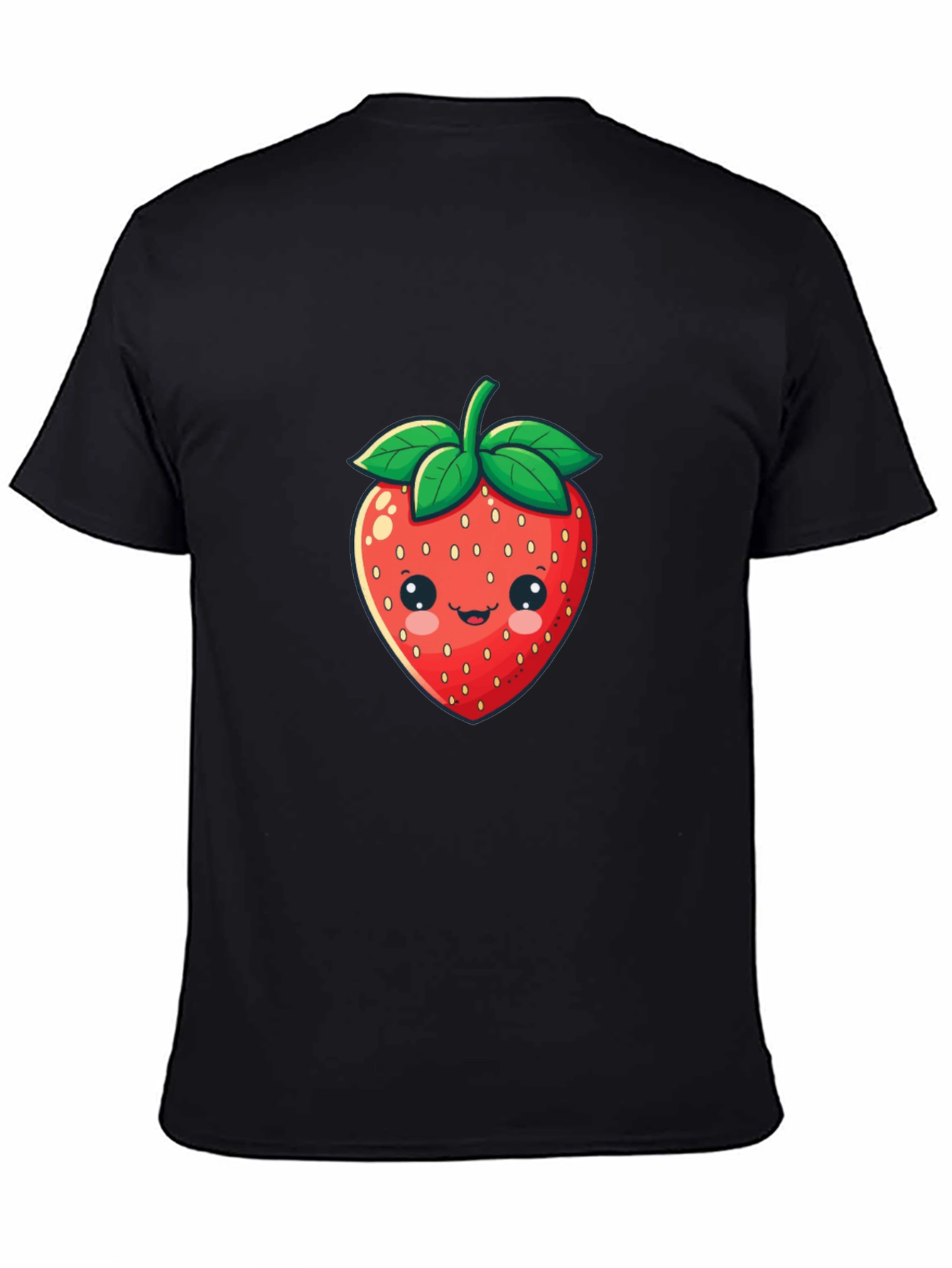 Cute Strawberry Graphic Print Black T-Shirt