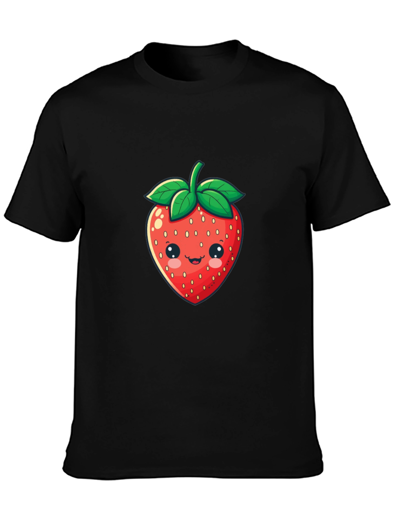 Cute Strawberry Graphic Print Black T-Shirt