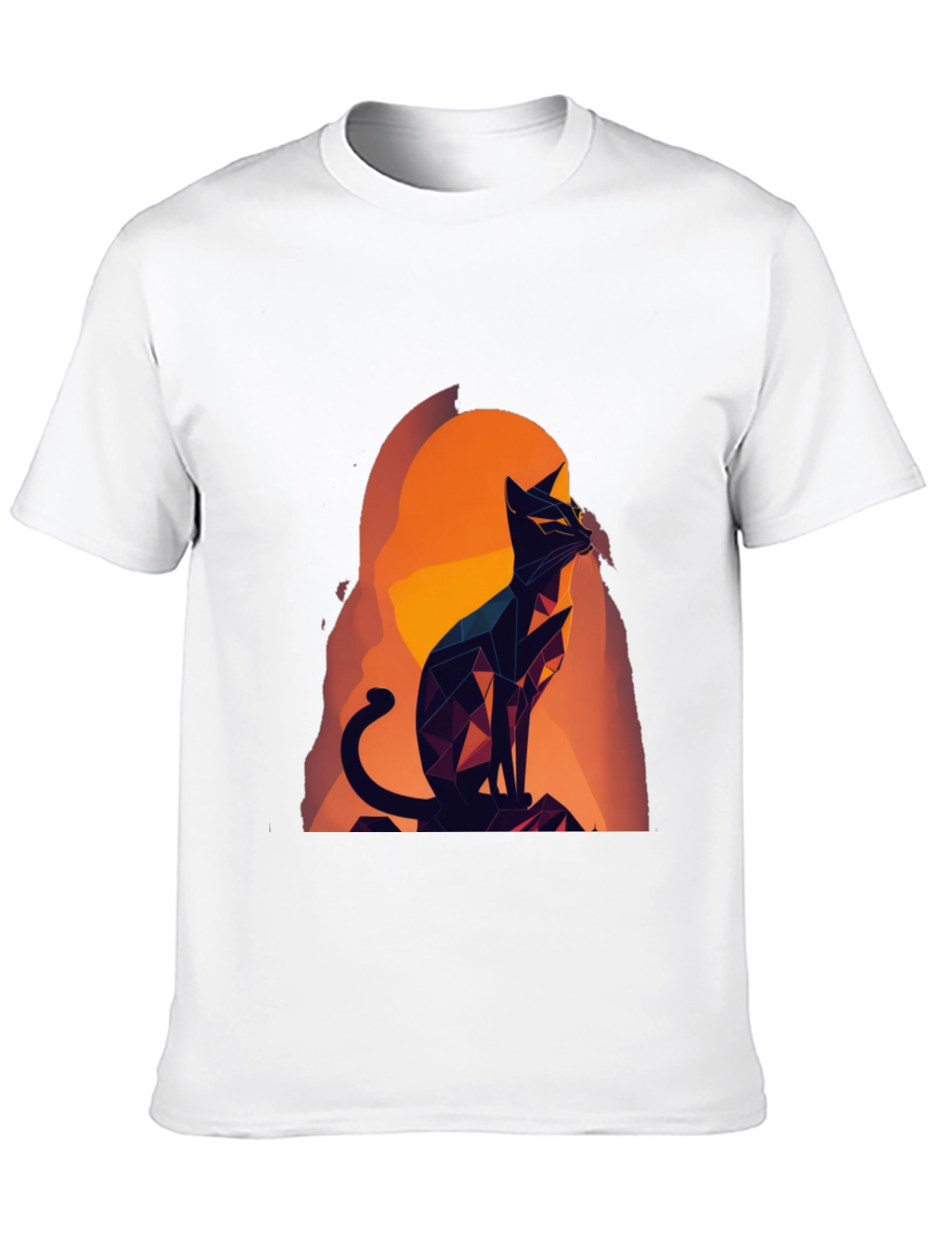 Geometric Cat Graphic Tee - Black Cotton Blend