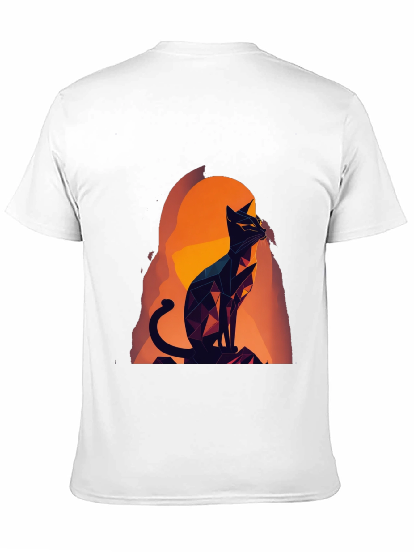 Geometric Cat Graphic Tee - Black Cotton Blend