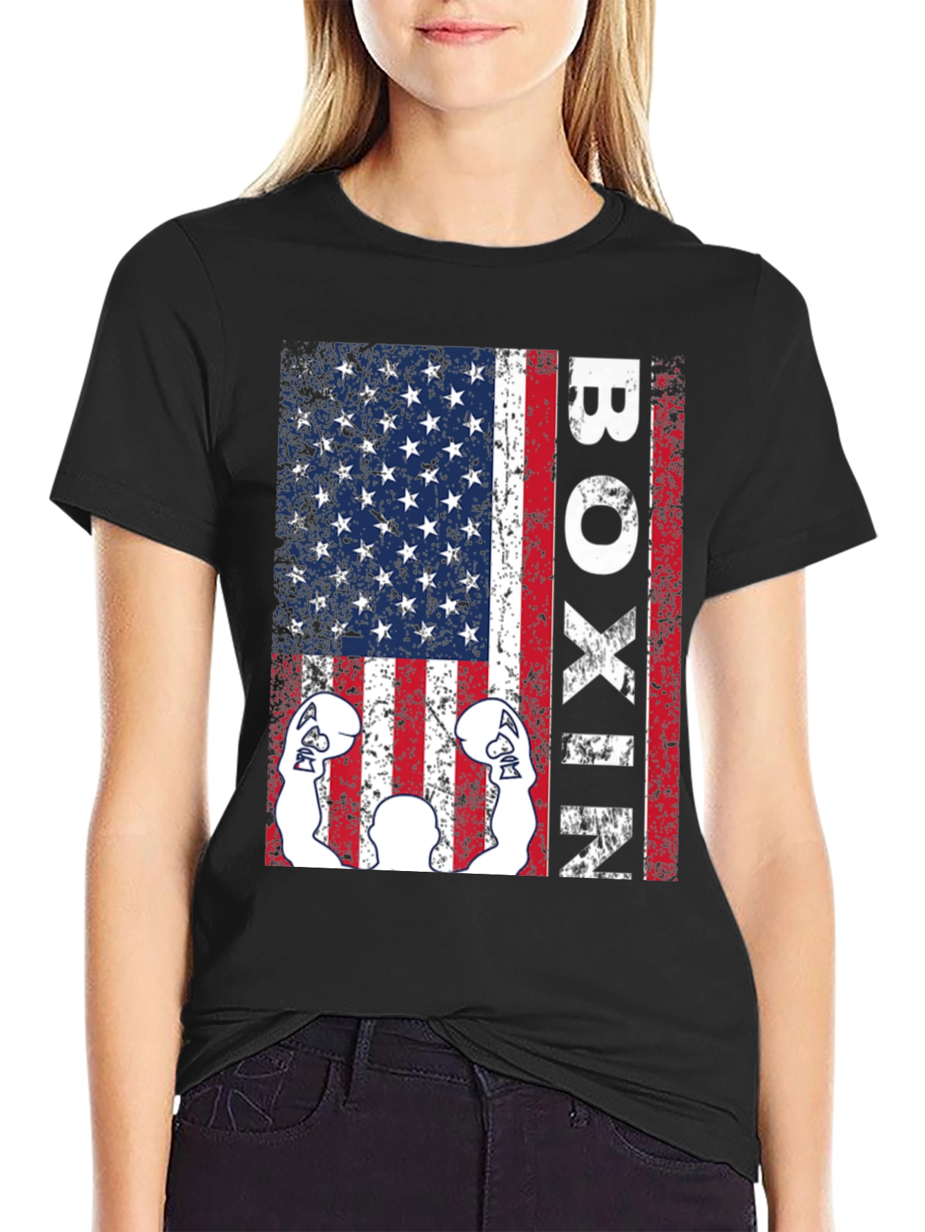 Boxing USA Flag Graphic T-Shirt