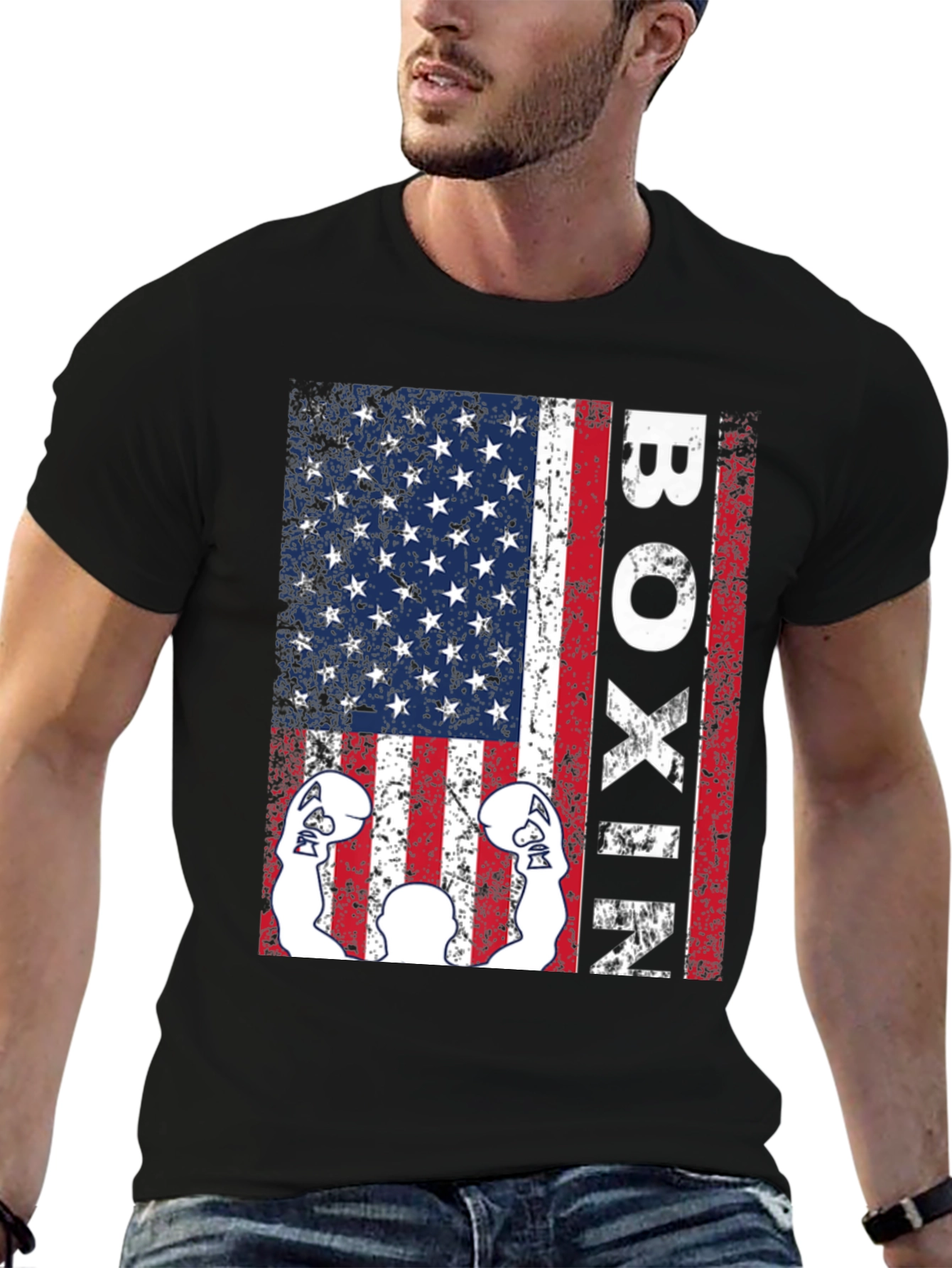 Boxing USA Flag Graphic T-Shirt