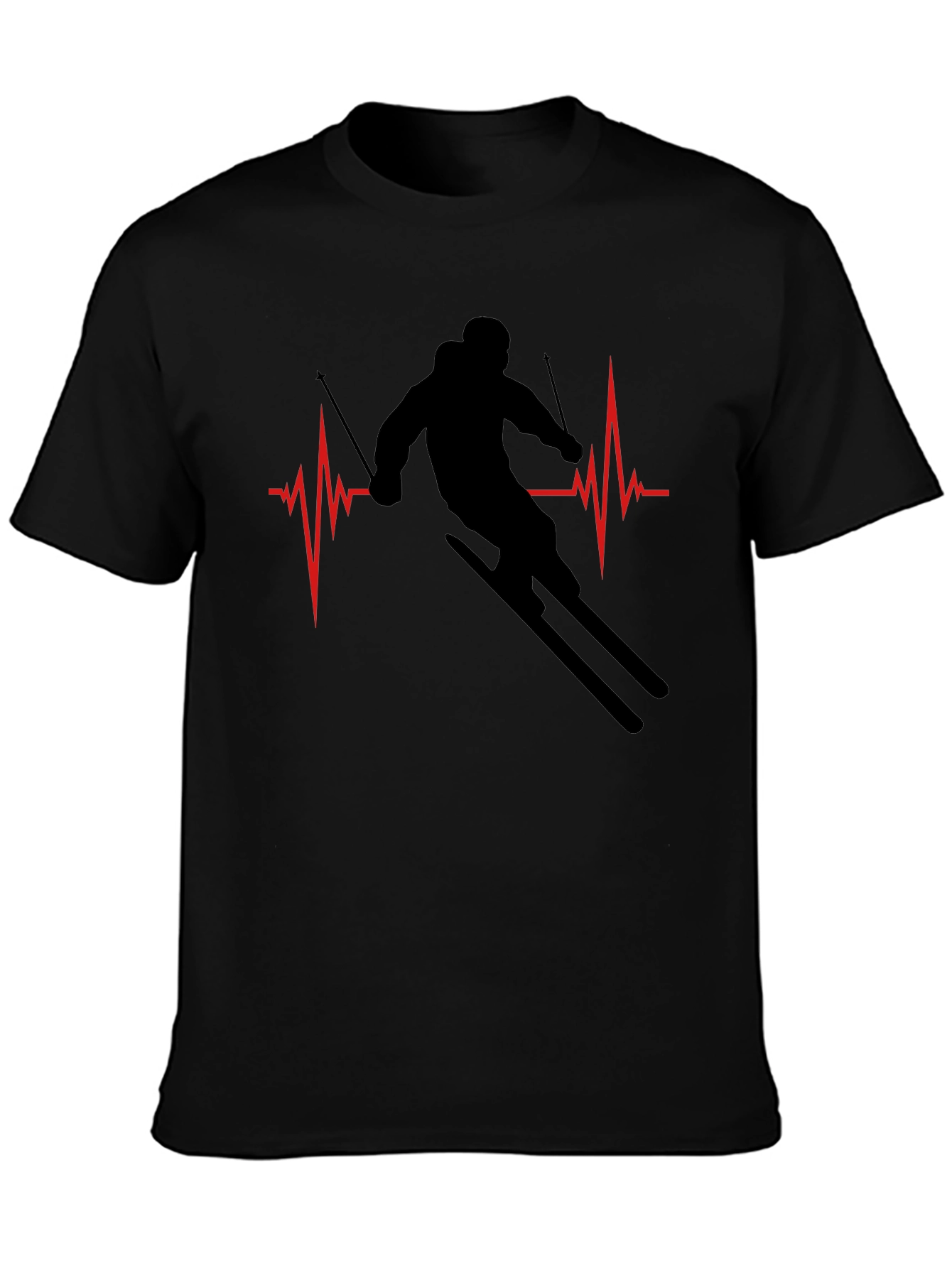 Ski Heartbeat T-Shirt - Black Skiing Tee