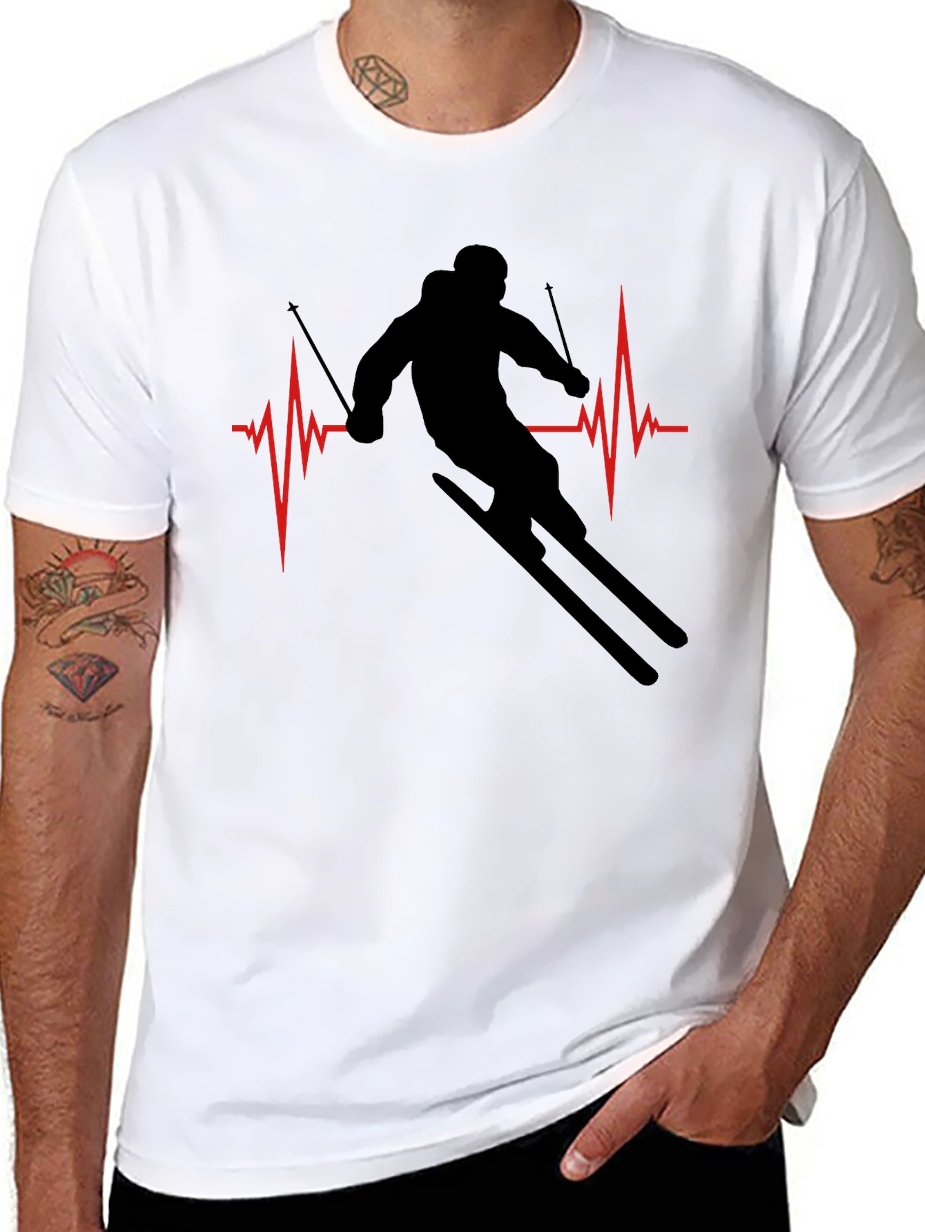 Ski Heartbeat T-Shirt - Black Skiing Tee