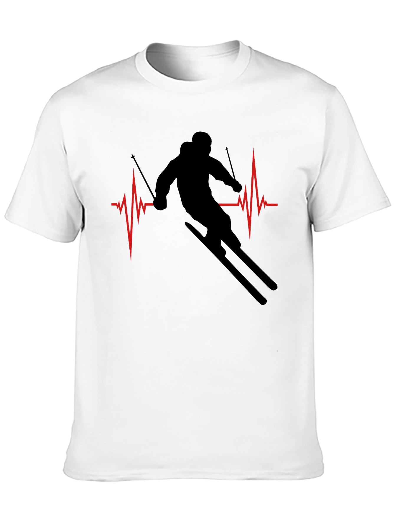 Ski Heartbeat T-Shirt - Black Skiing Tee