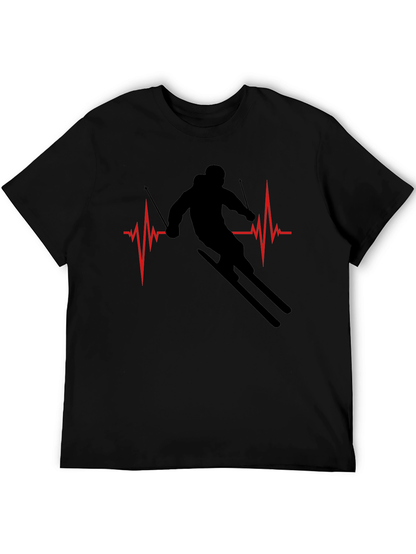 Ski Heartbeat T-Shirt - Black Skiing Tee