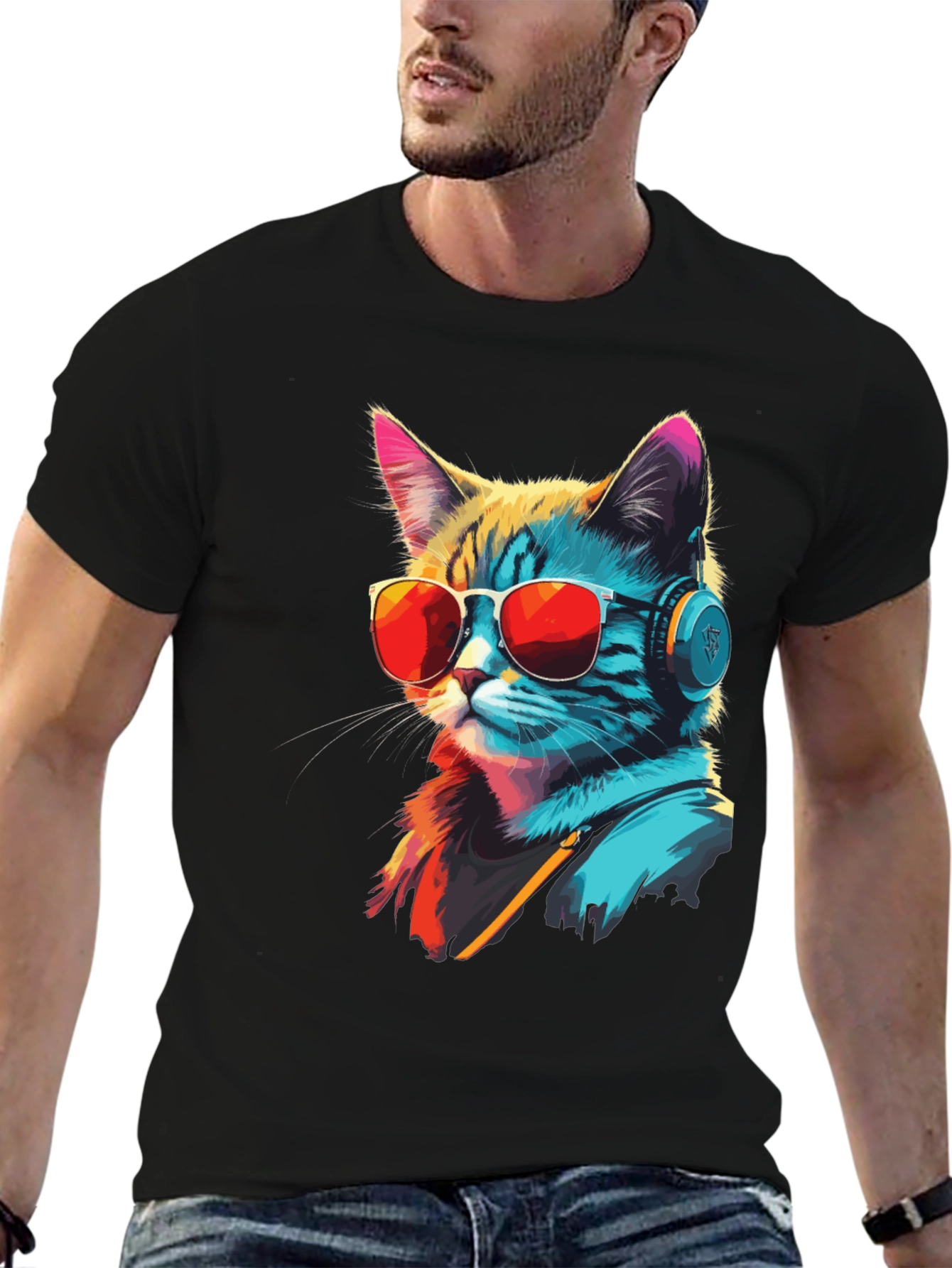 Cool Cat Graphic Tee - Music Lover Style