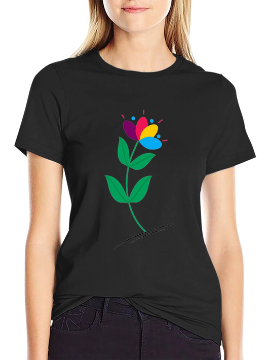 Stylish Black T-Shirt with Colorful Flower Graphic