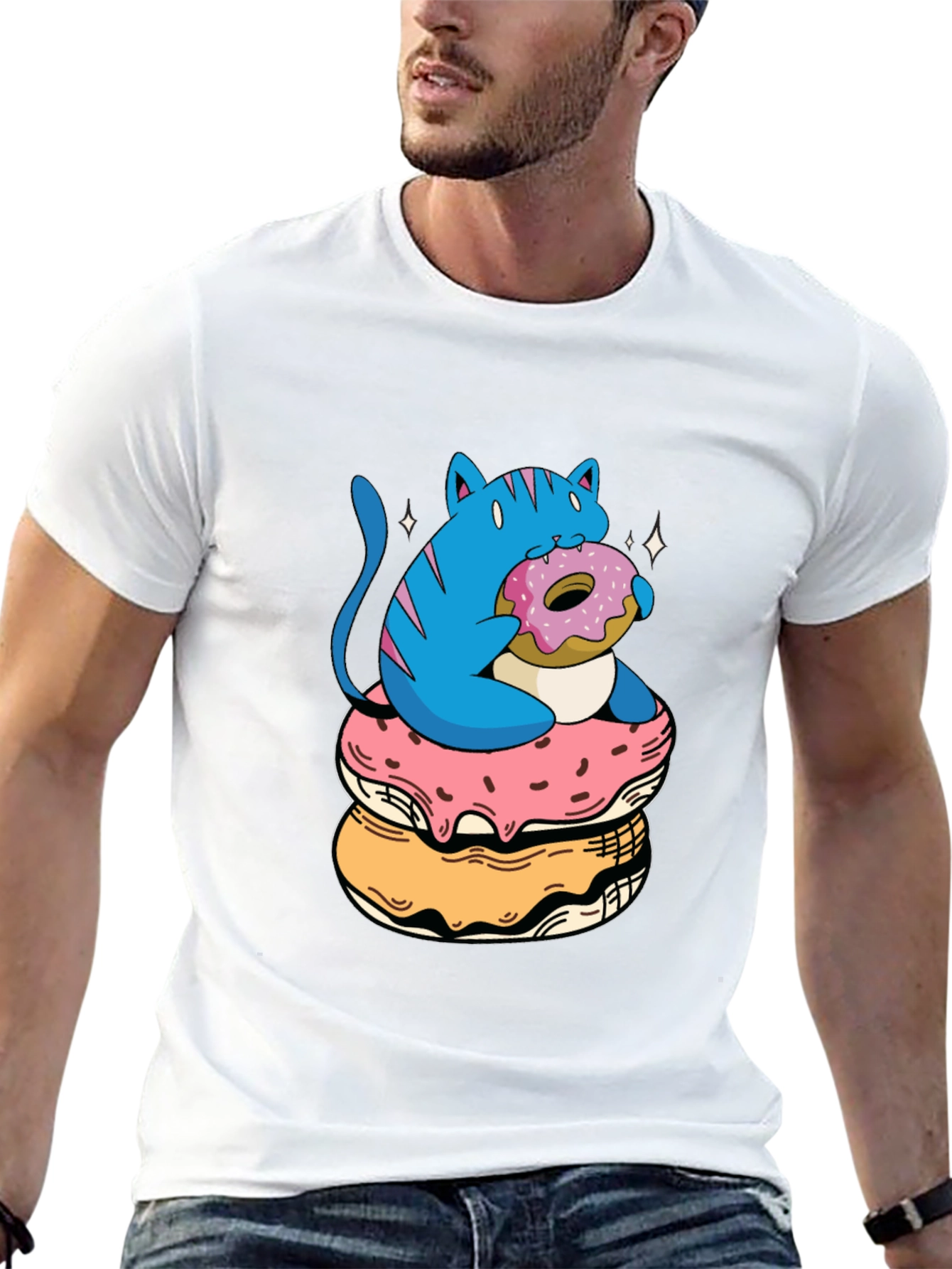 Cat on Donuts Graphic Tee - Unique Style