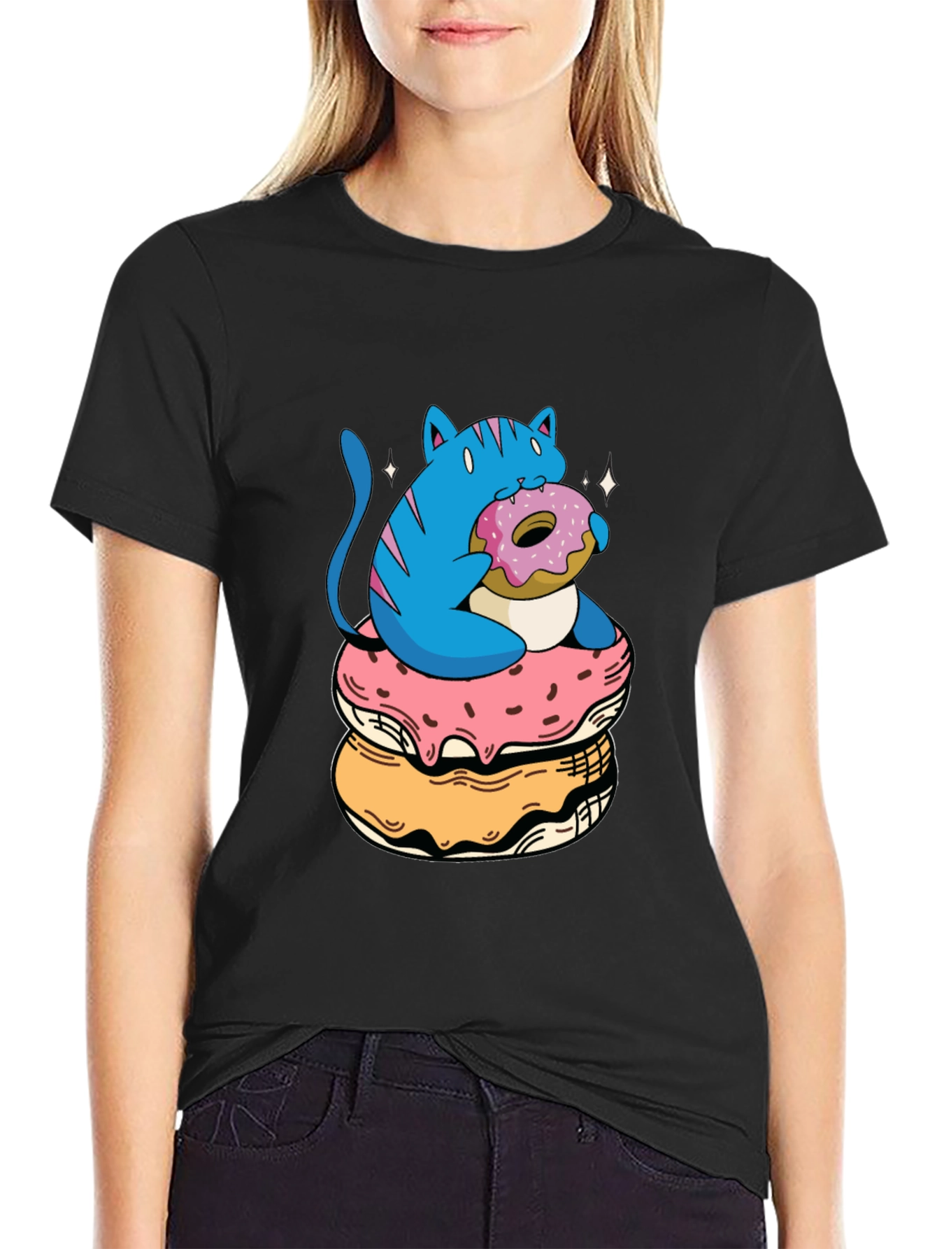 Cat on Donuts Graphic Tee - Unique Style
