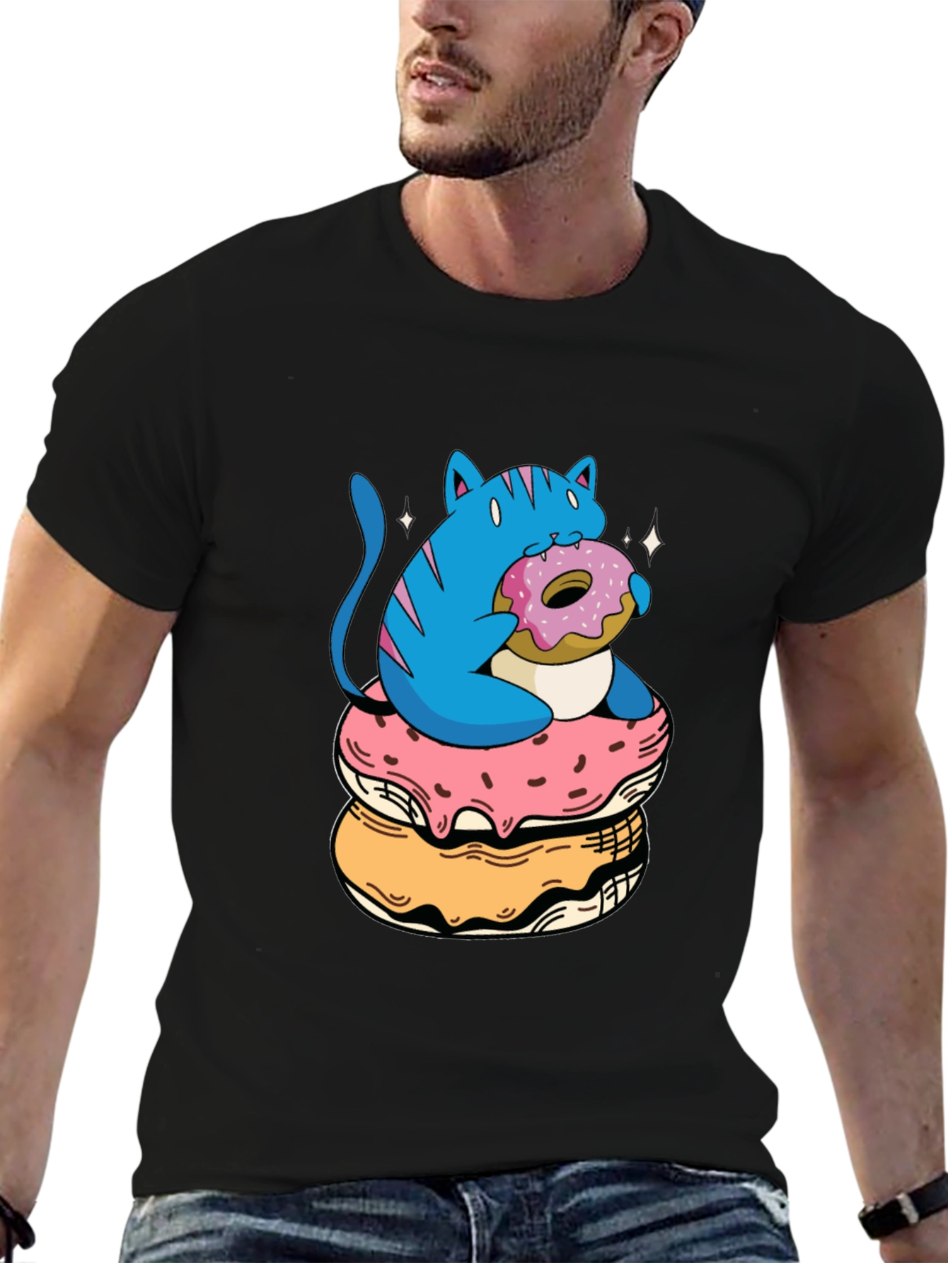Cat on Donuts Graphic Tee - Unique Style