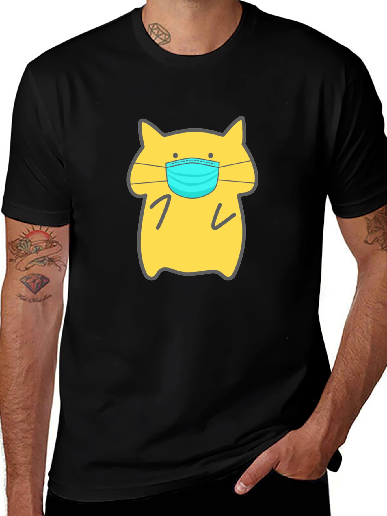 Cat Wearing Mask Graphic Tee - Unisex Black T-Shirt