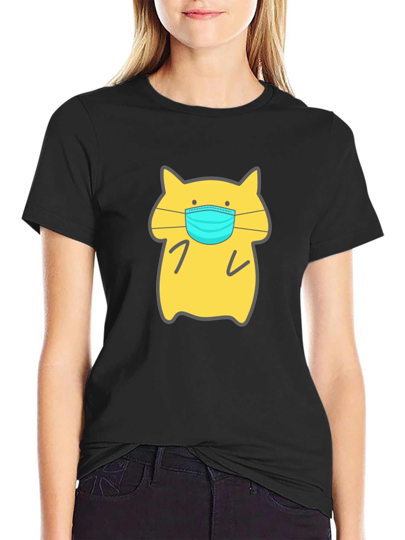 Cat Wearing Mask Graphic Tee - Unisex Black T-Shirt