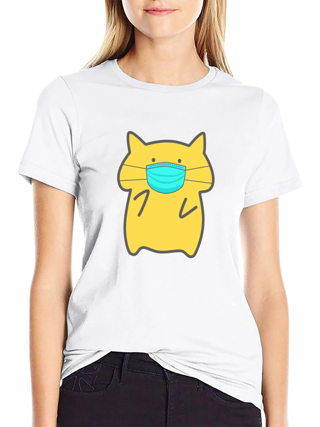 Cat Wearing Mask Graphic Tee - Unisex Black T-Shirt