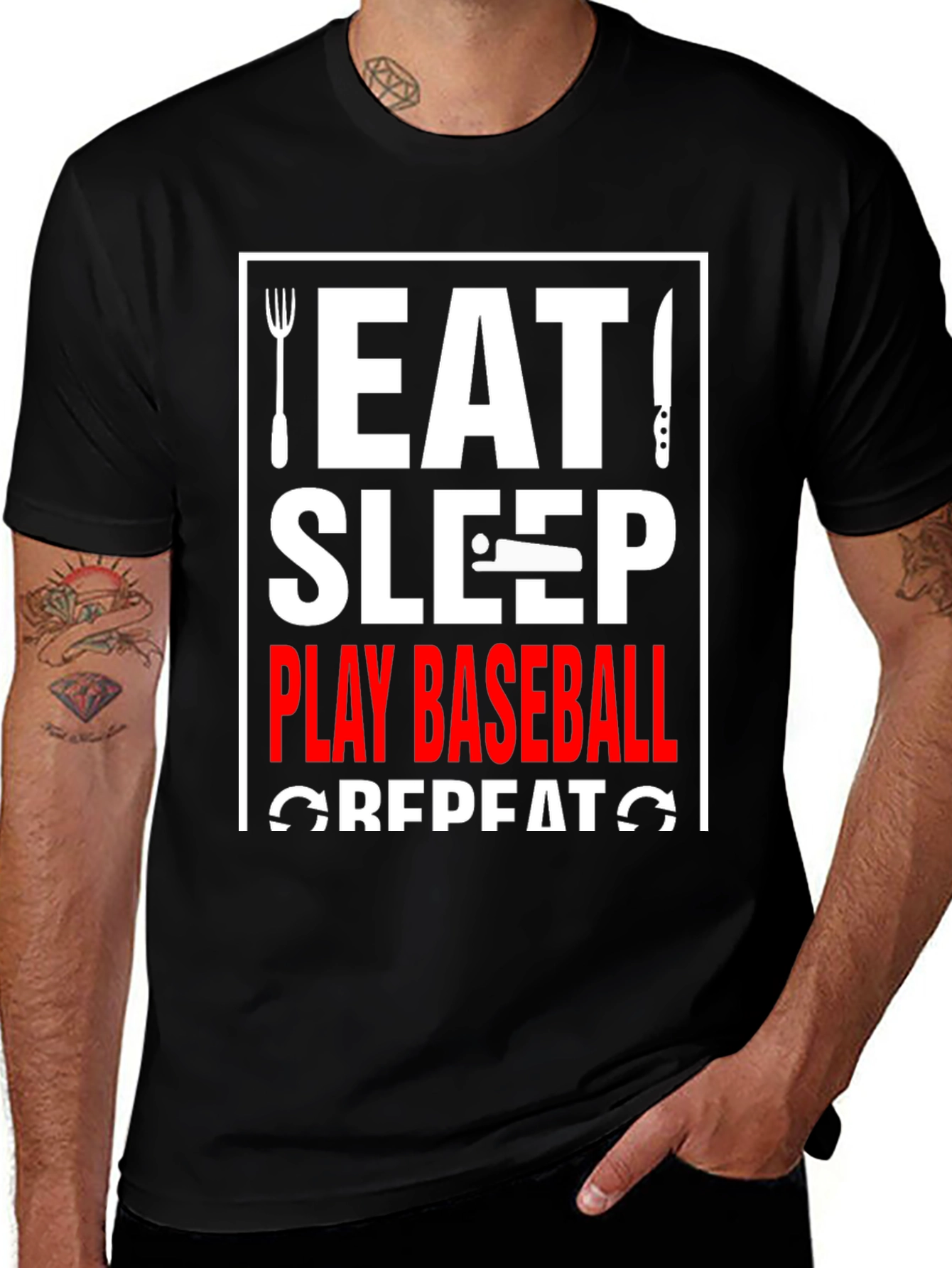 Eat Sleep Play Baseball Repeat Graphic Tee
