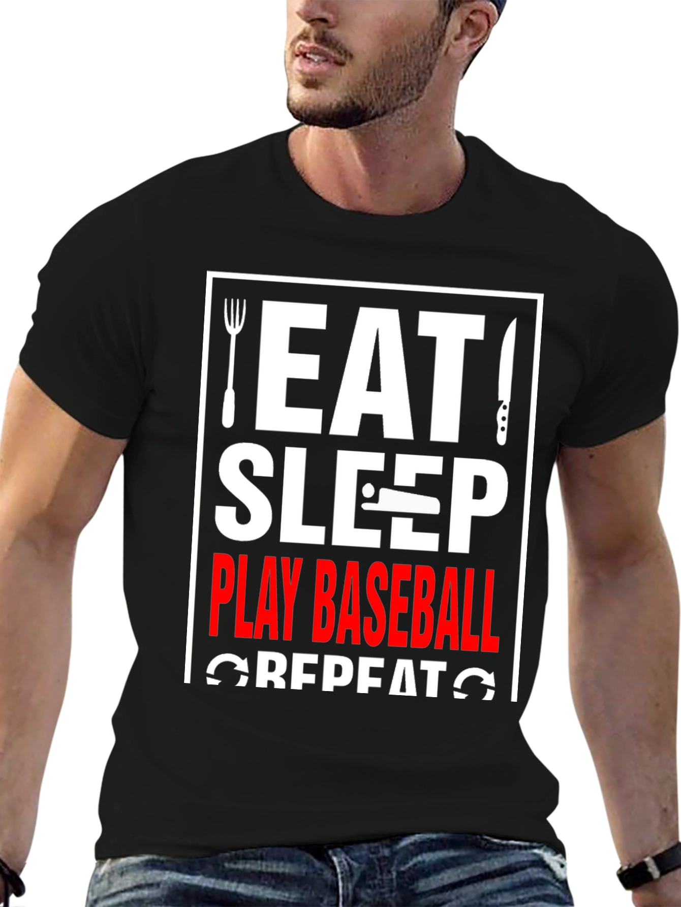 Eat Sleep Play Baseball Repeat Graphic Tee