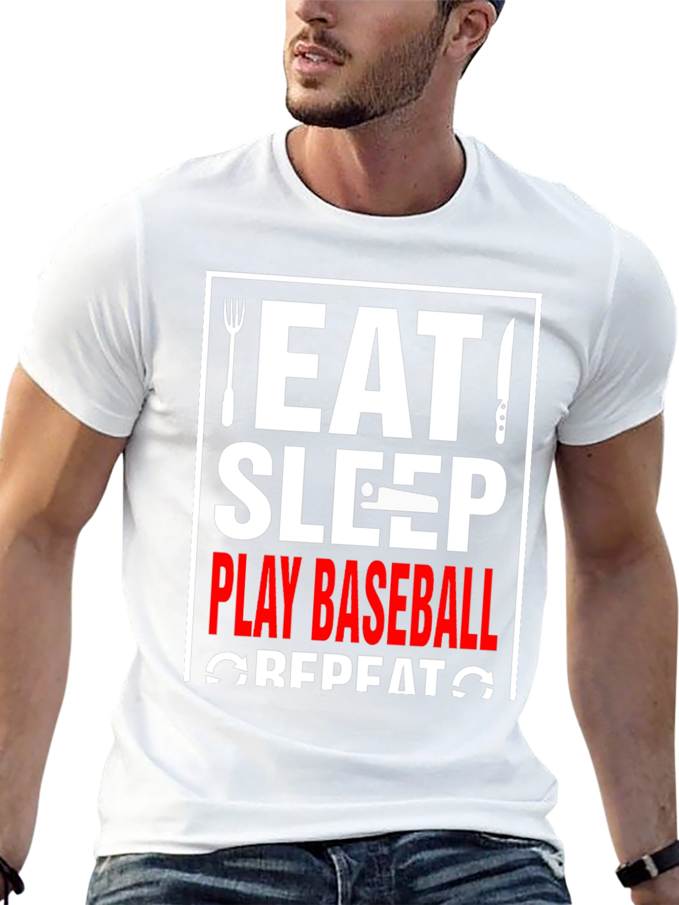 Eat Sleep Play Baseball Repeat Graphic Tee