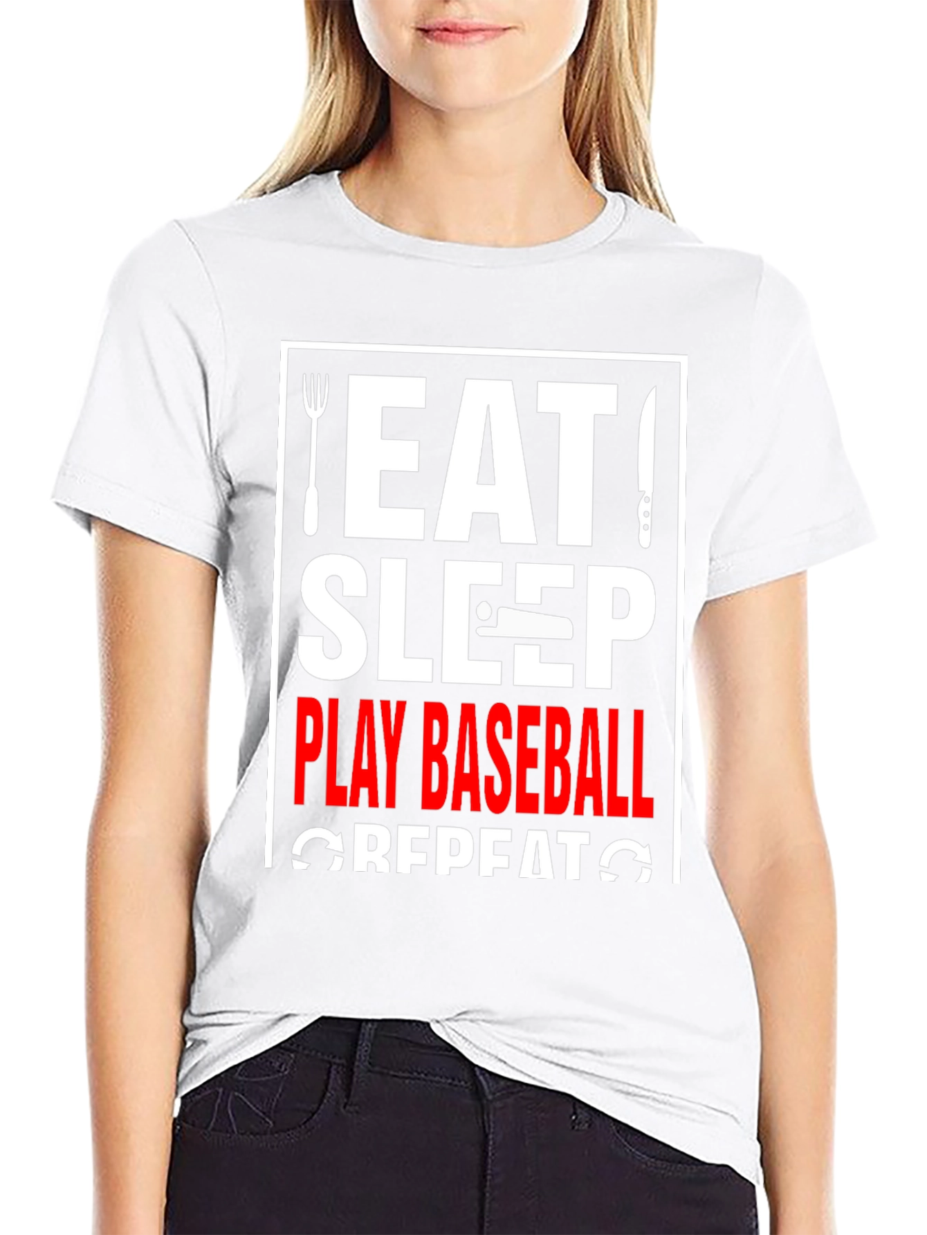 Eat Sleep Play Baseball Repeat Graphic Tee
