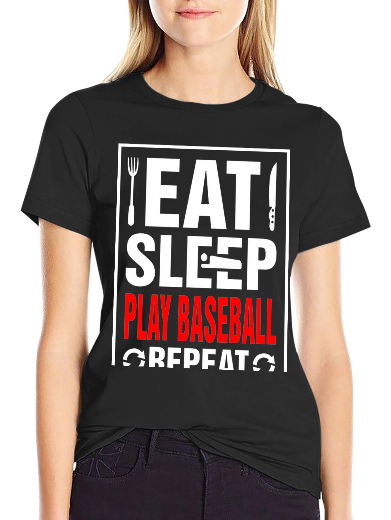 Eat Sleep Play Baseball Repeat Graphic Tee