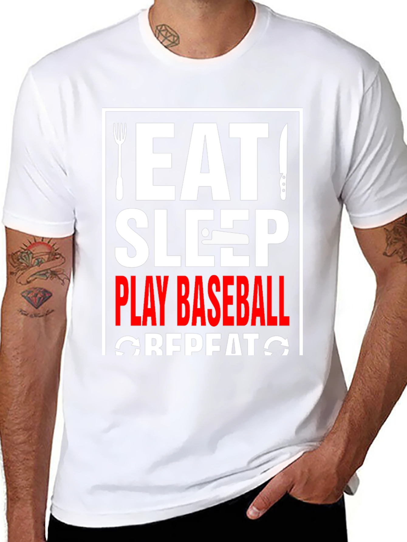 Eat Sleep Play Baseball Repeat Graphic Tee