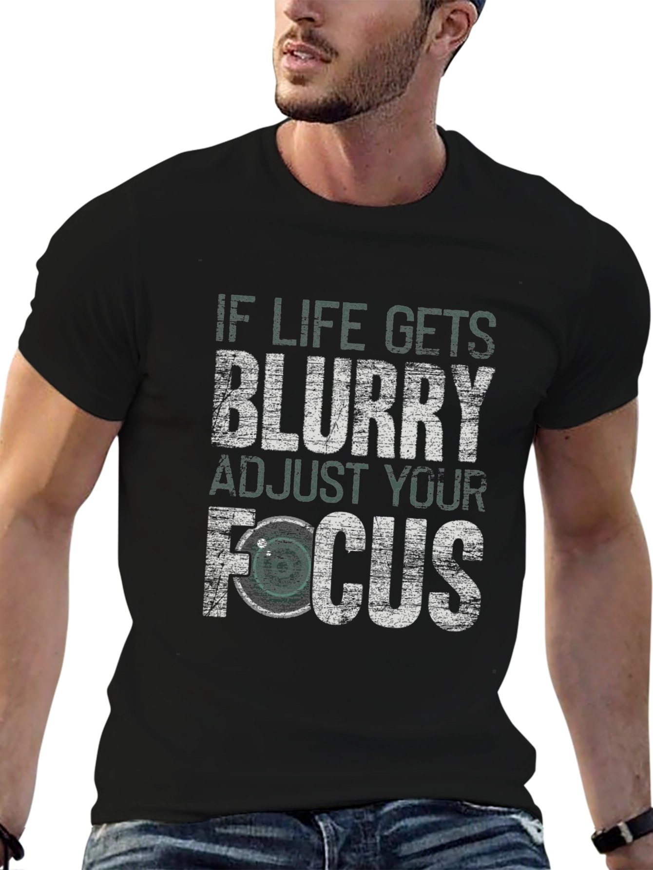 Blurry Focus Graphic Print Black T-Shirt