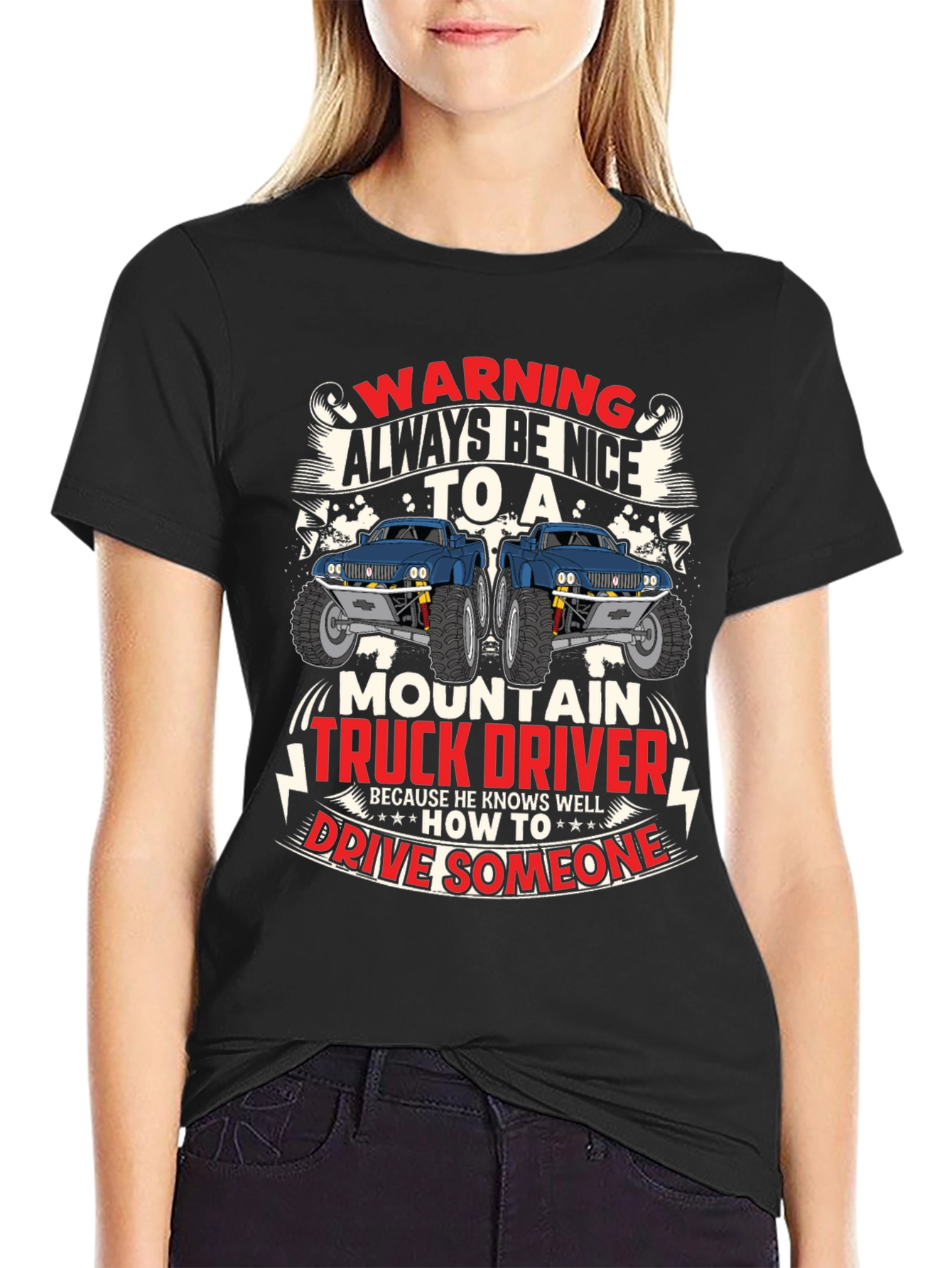 Warning Mountain Truck Driver Graphic T-Shirt