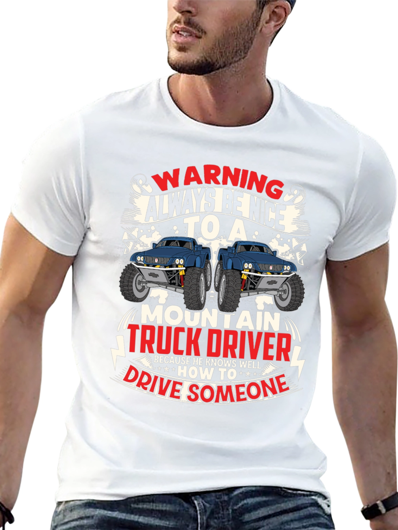 Warning Mountain Truck Driver Graphic T-Shirt