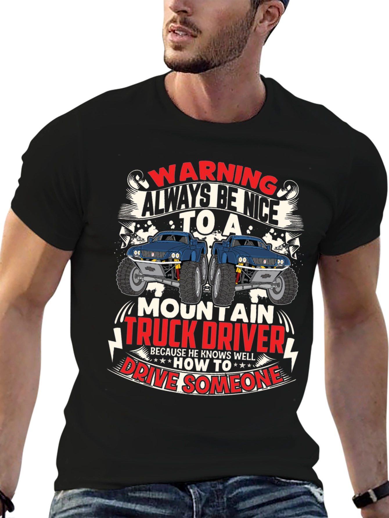 Warning Mountain Truck Driver Graphic T-Shirt