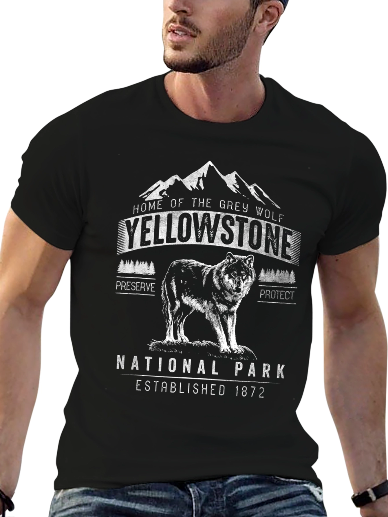 Yellowstone National Park Grey Wolf Graphic T-Shirt