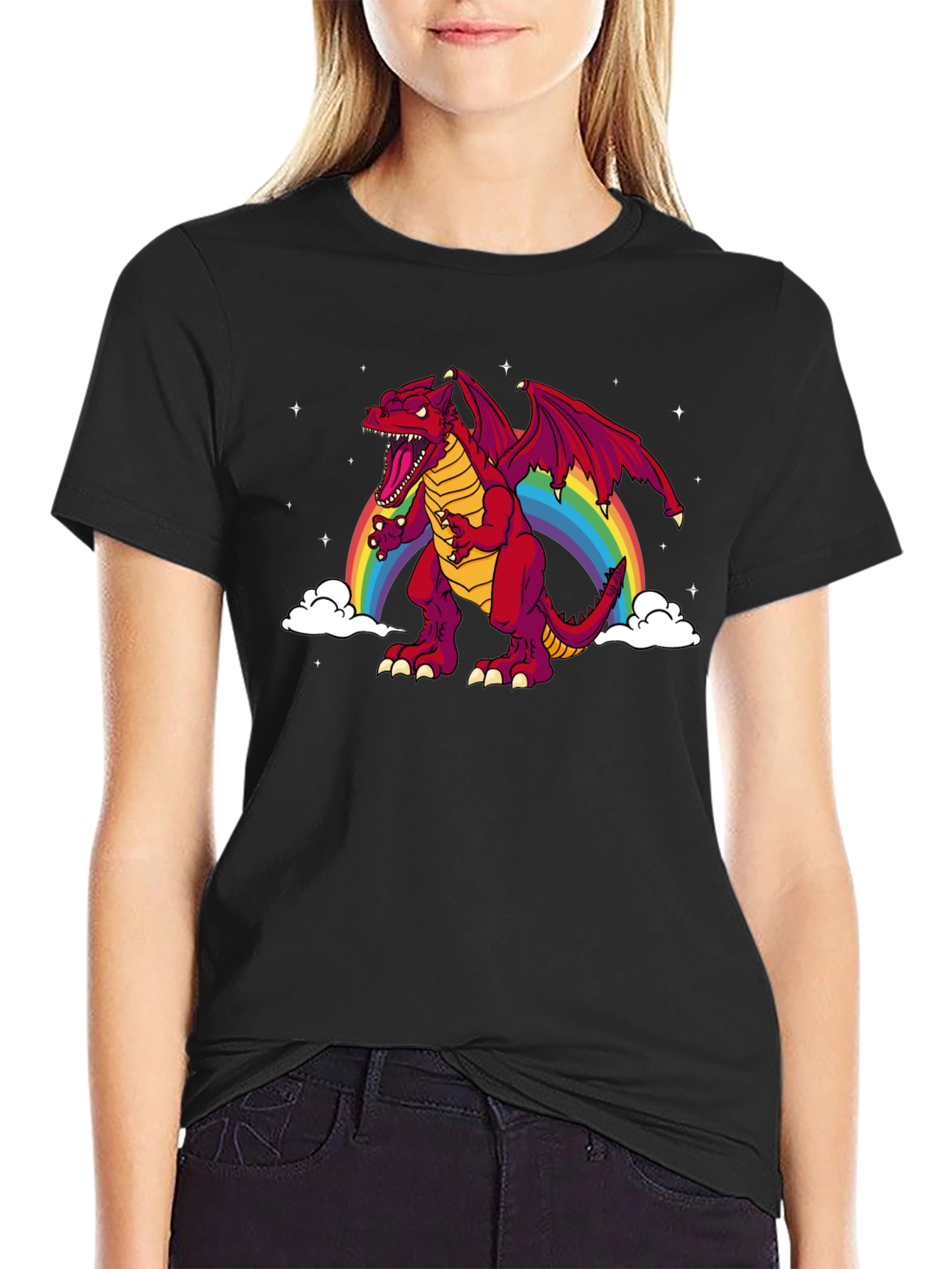 Rainbow Dragon Graphic Tee - Black T-Shirt
