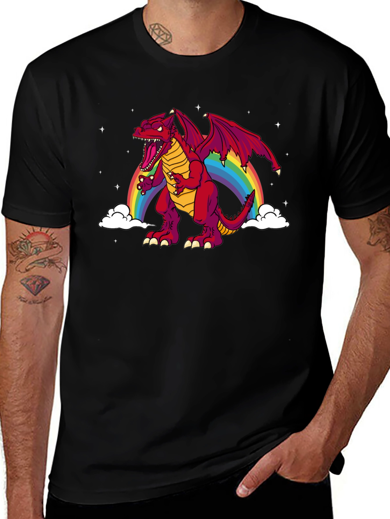 Rainbow Dragon Graphic Tee - Black T-Shirt