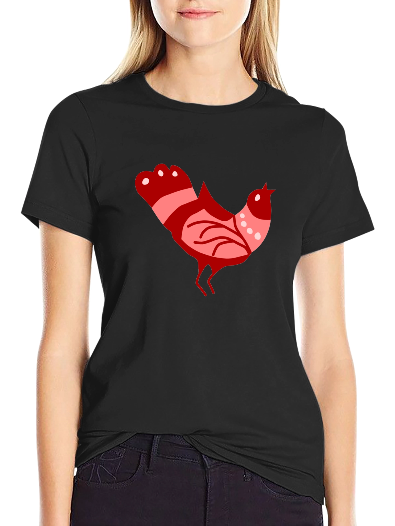 Retro Rooster Graphic Tee - Black Cotton Casual Shirt