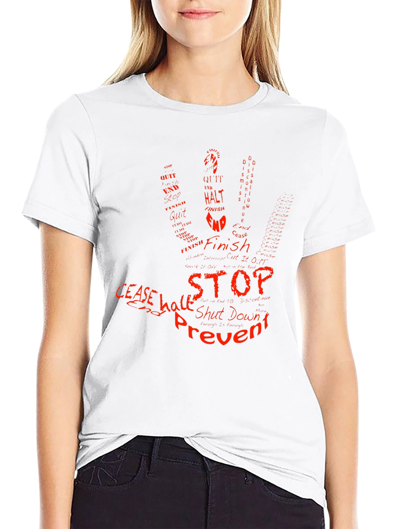 Word Art Hand Stop T-Shirt - Prevent Cease