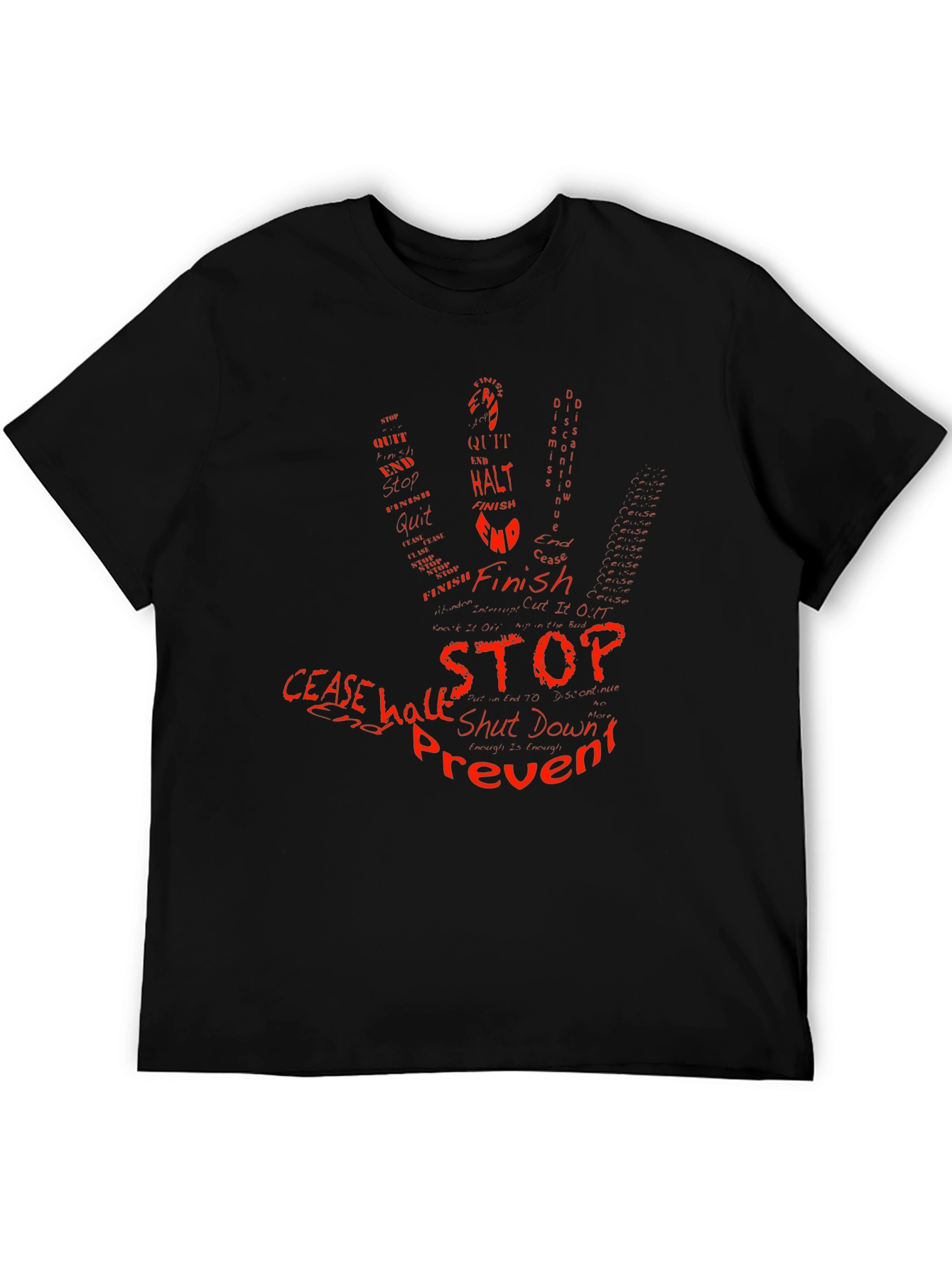 Word Art Hand Stop T-Shirt - Prevent Cease