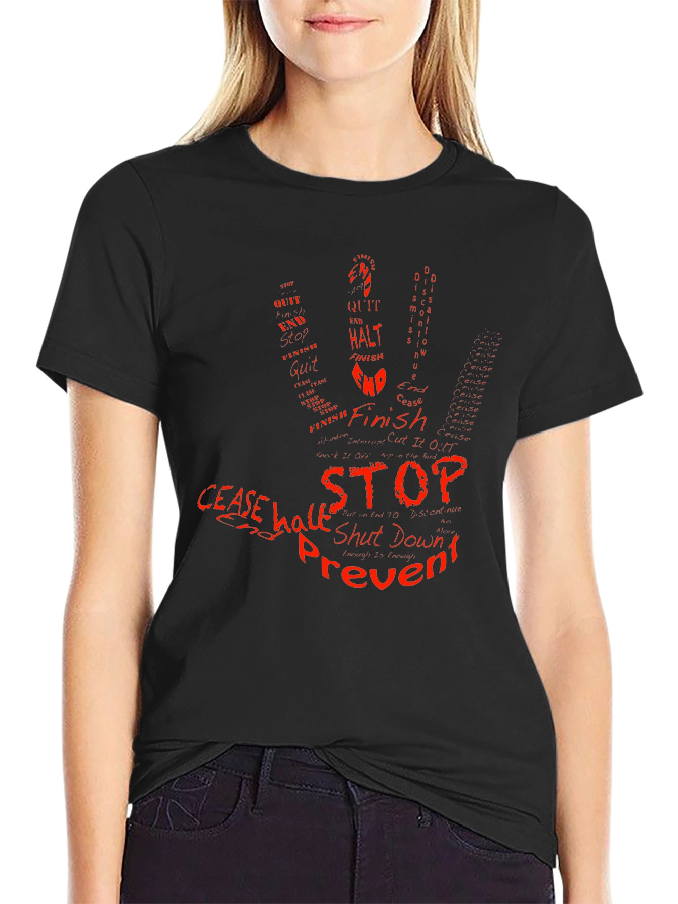 Word Art Hand Stop T-Shirt - Prevent Cease