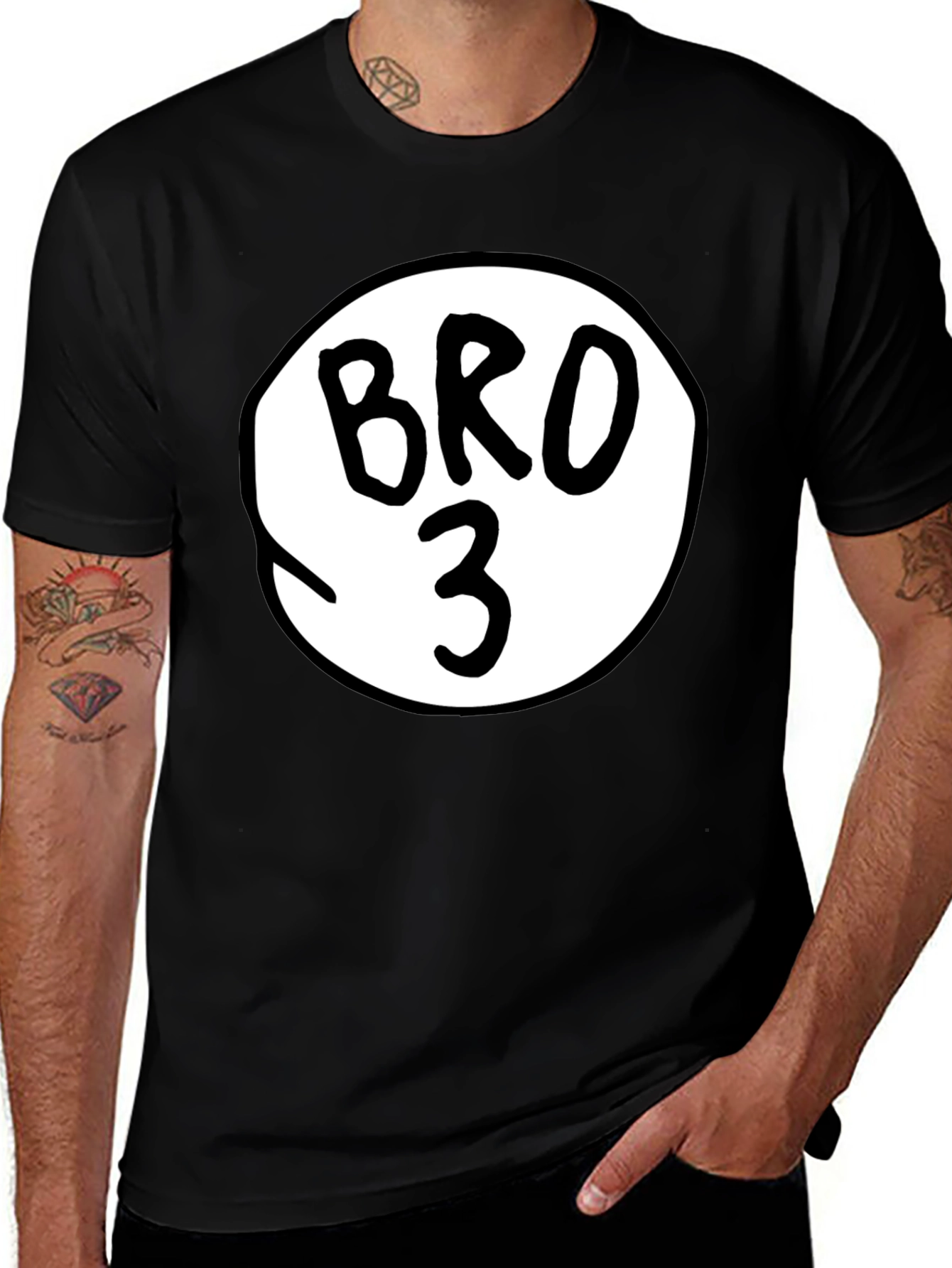 Mens Bro 3 Graphic T-Shirt - Black Cotton Tee