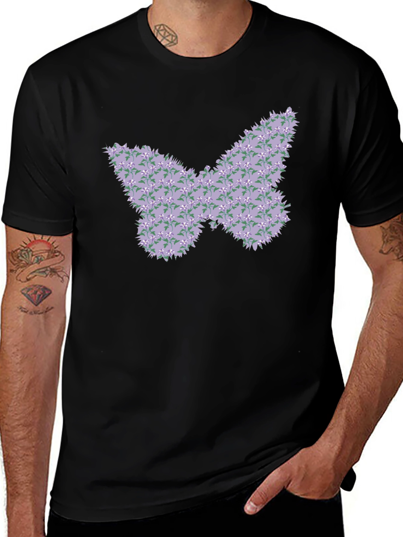 Floral Butterfly Graphic T-Shirt - Casual Tee
