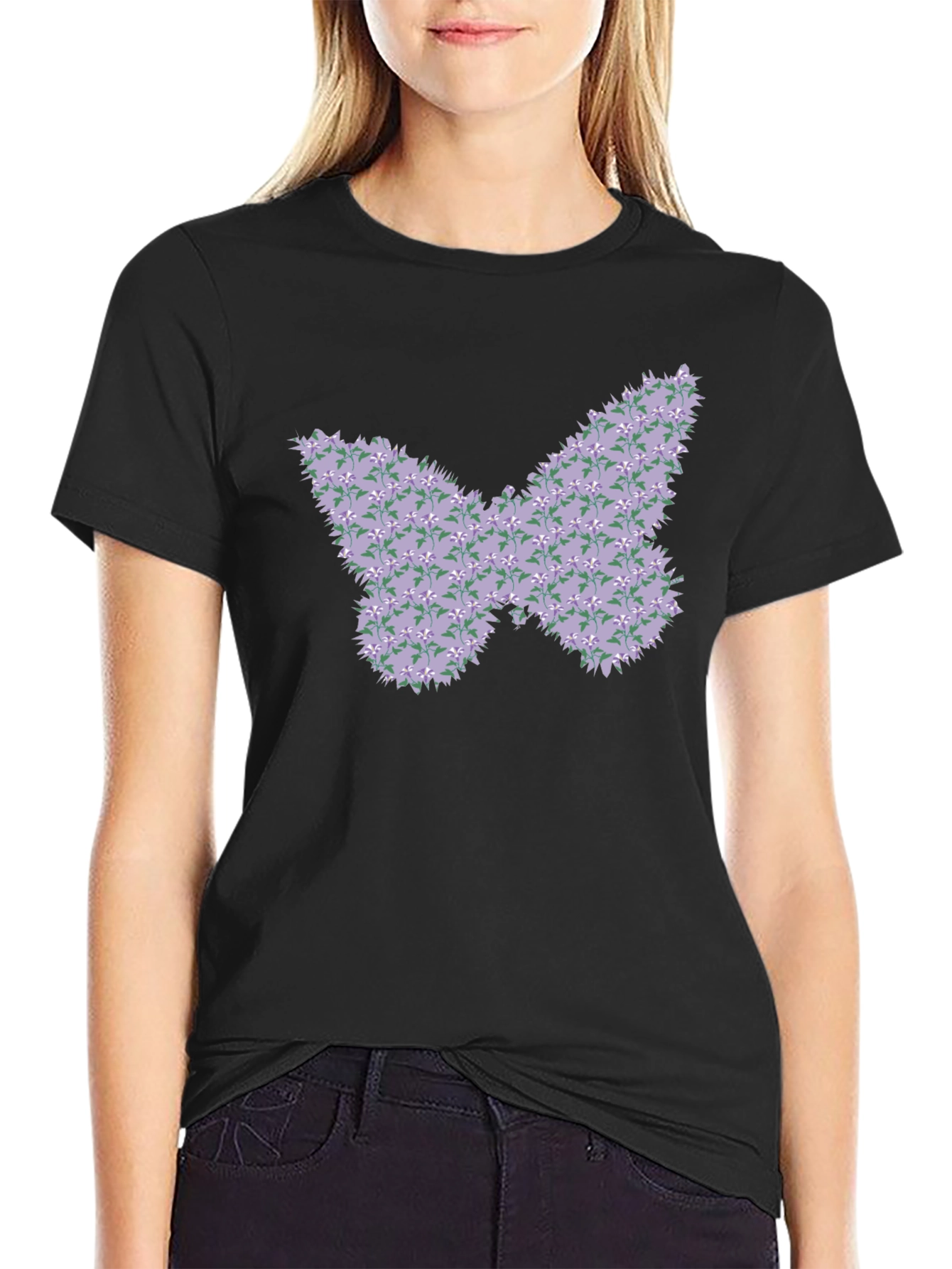Floral Butterfly Graphic T-Shirt - Casual Tee