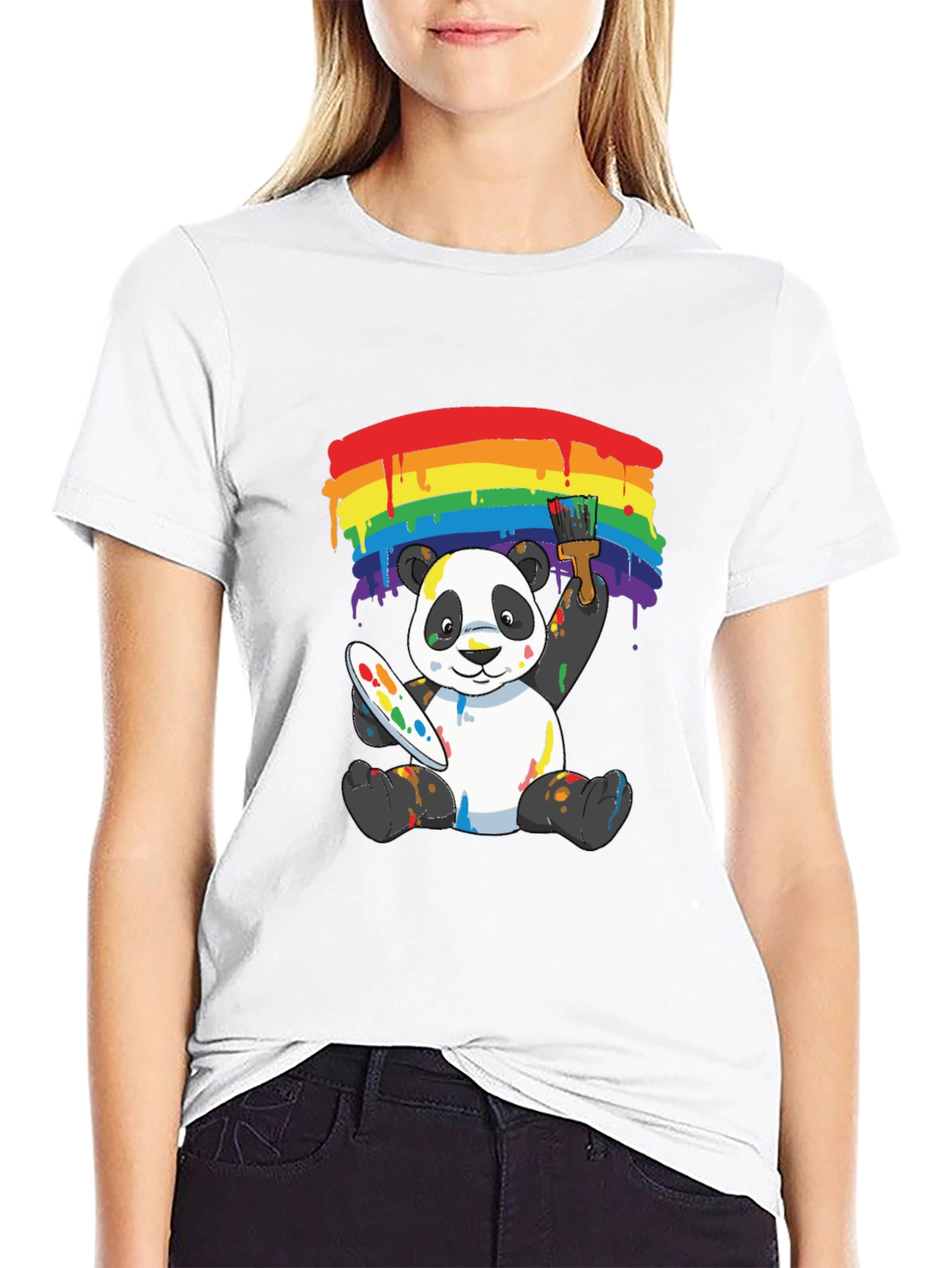 Rainbow Panda Artist Graphic Tee - Black