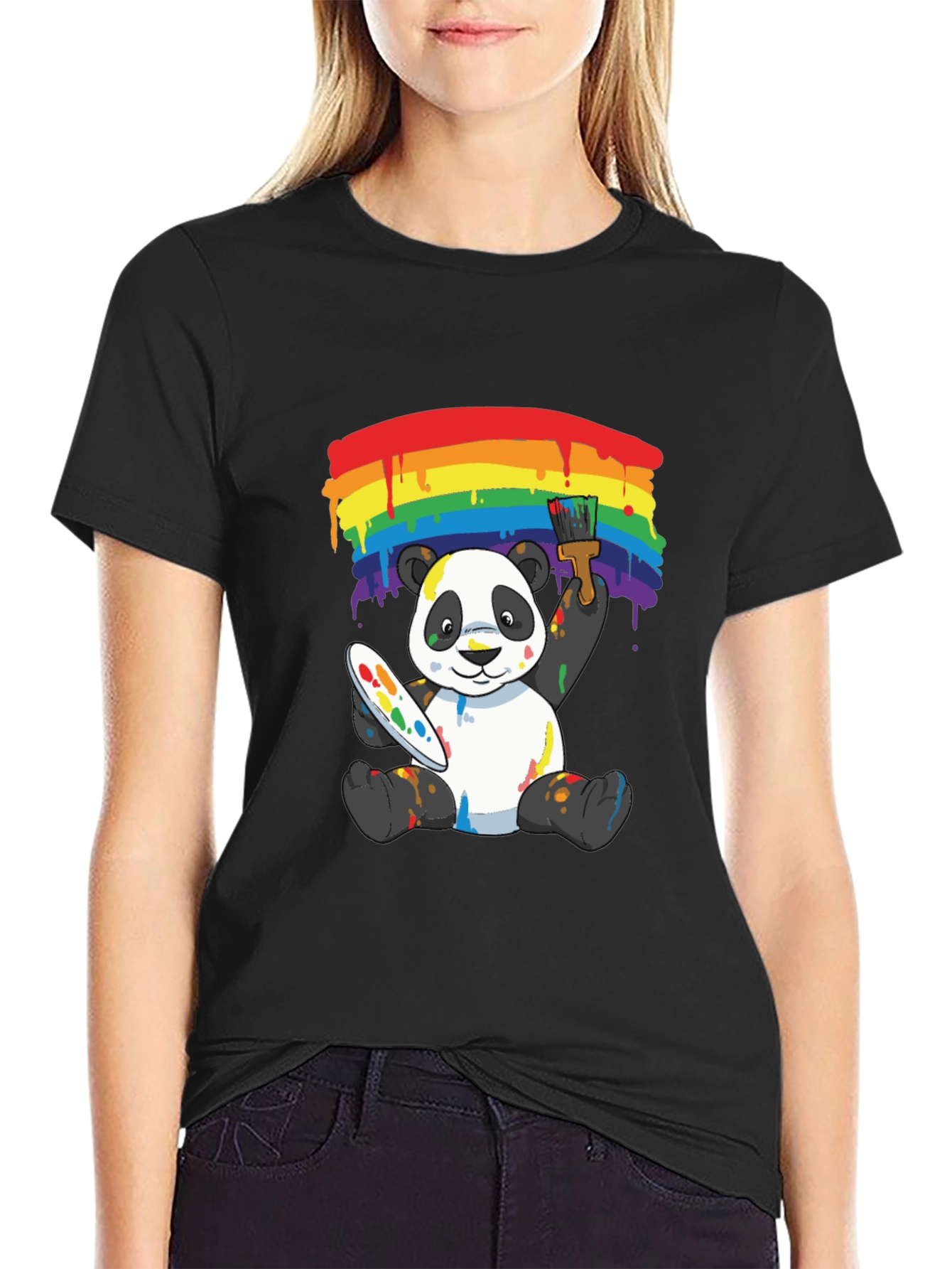 Rainbow Panda Artist Graphic Tee - Black