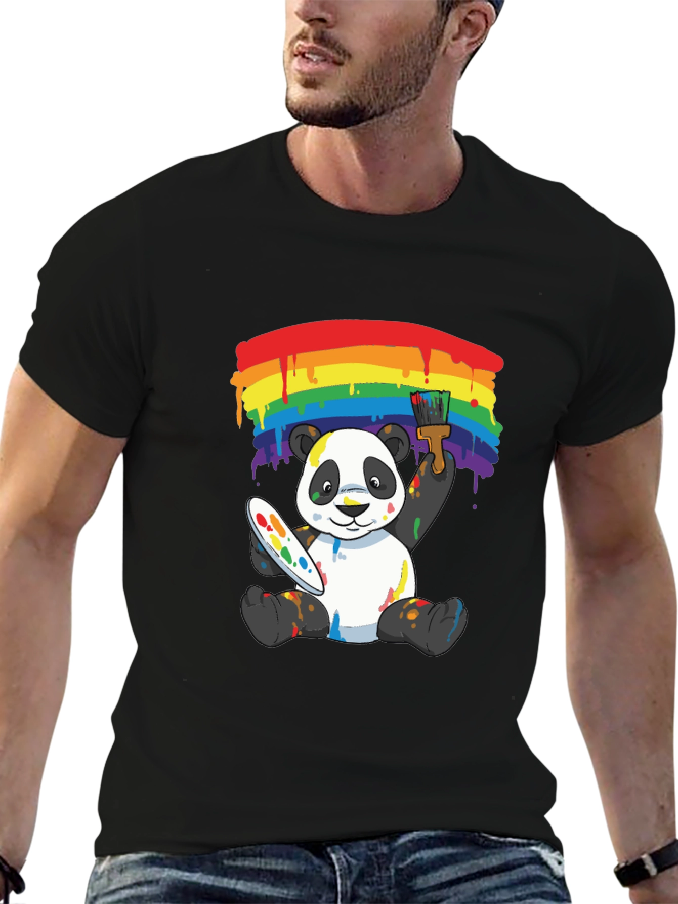 Rainbow Panda Artist Graphic Tee - Black