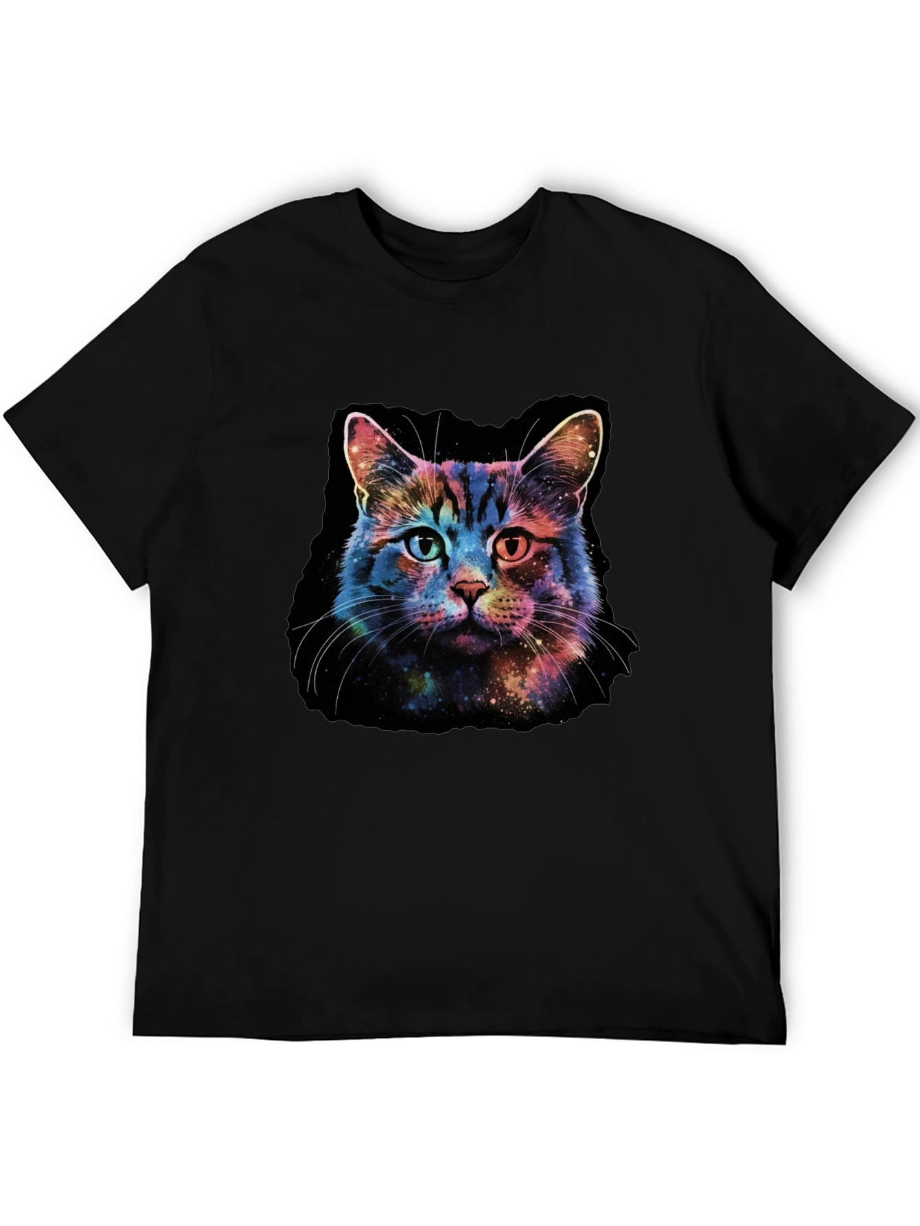 Galaxy Cat Graphic Tee - Black Cotton T-Shirt