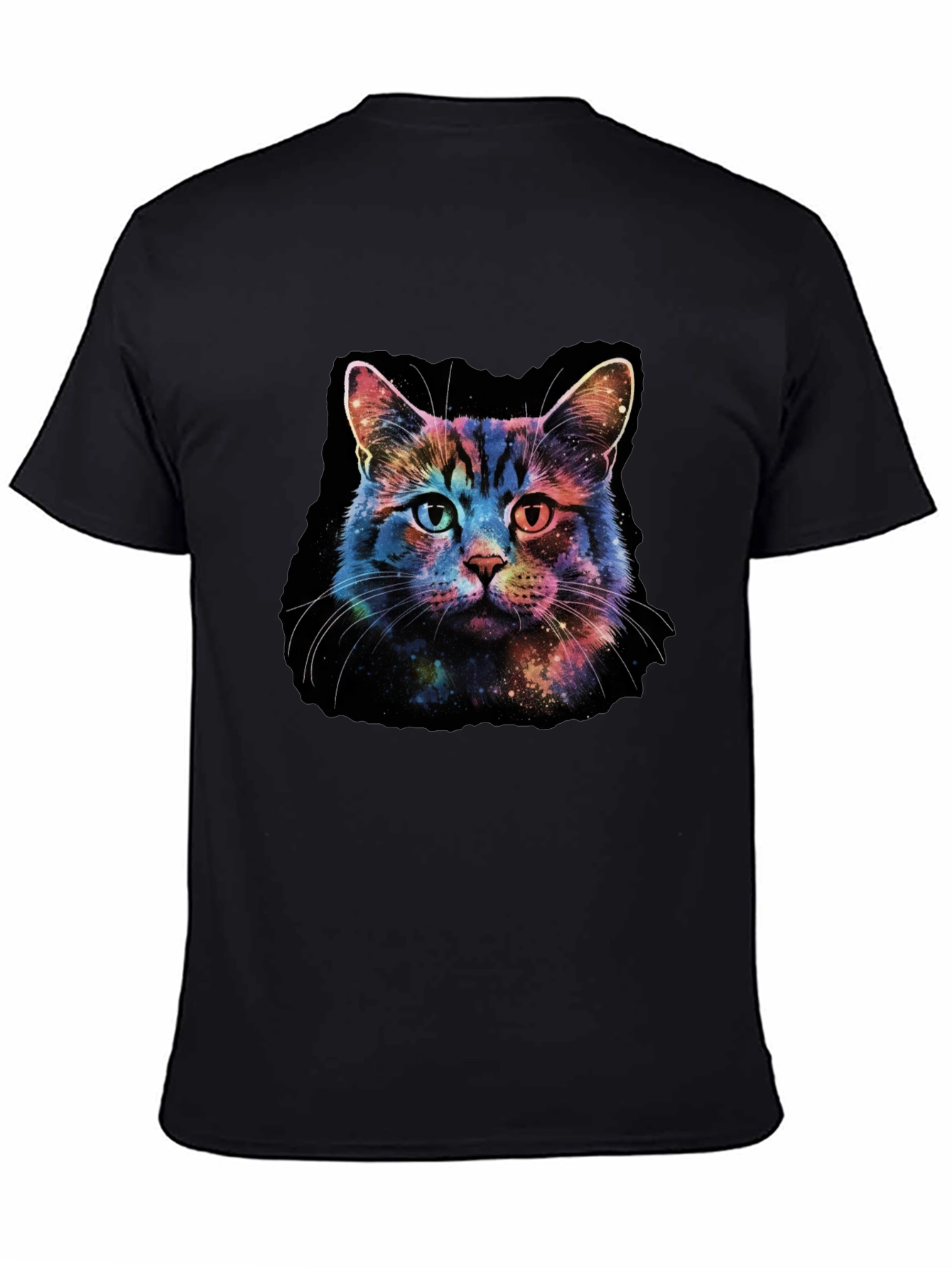 Galaxy Cat Graphic Tee - Black Cotton T-Shirt